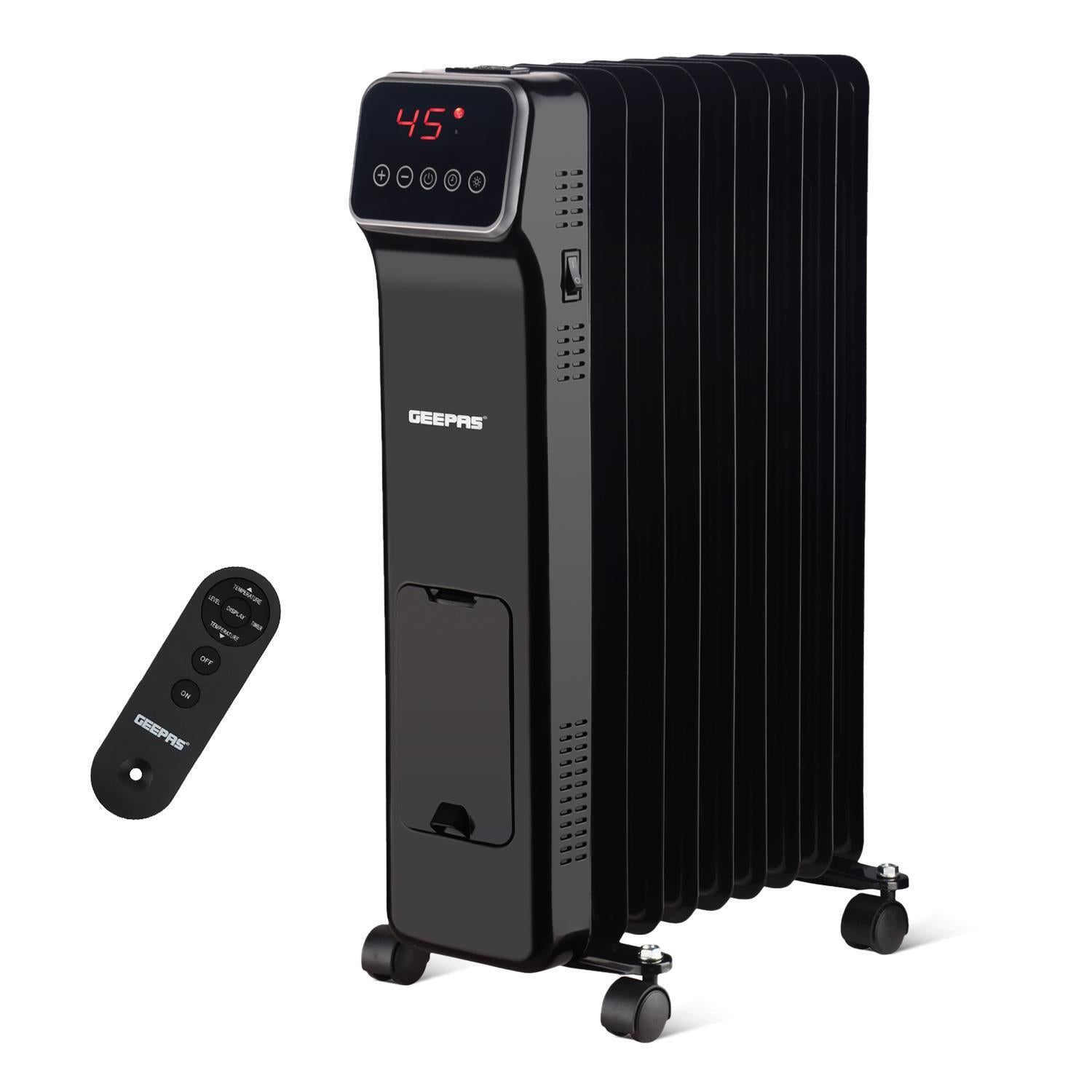 9-Fin Black Oil-Filled Radiator Heater 2000W