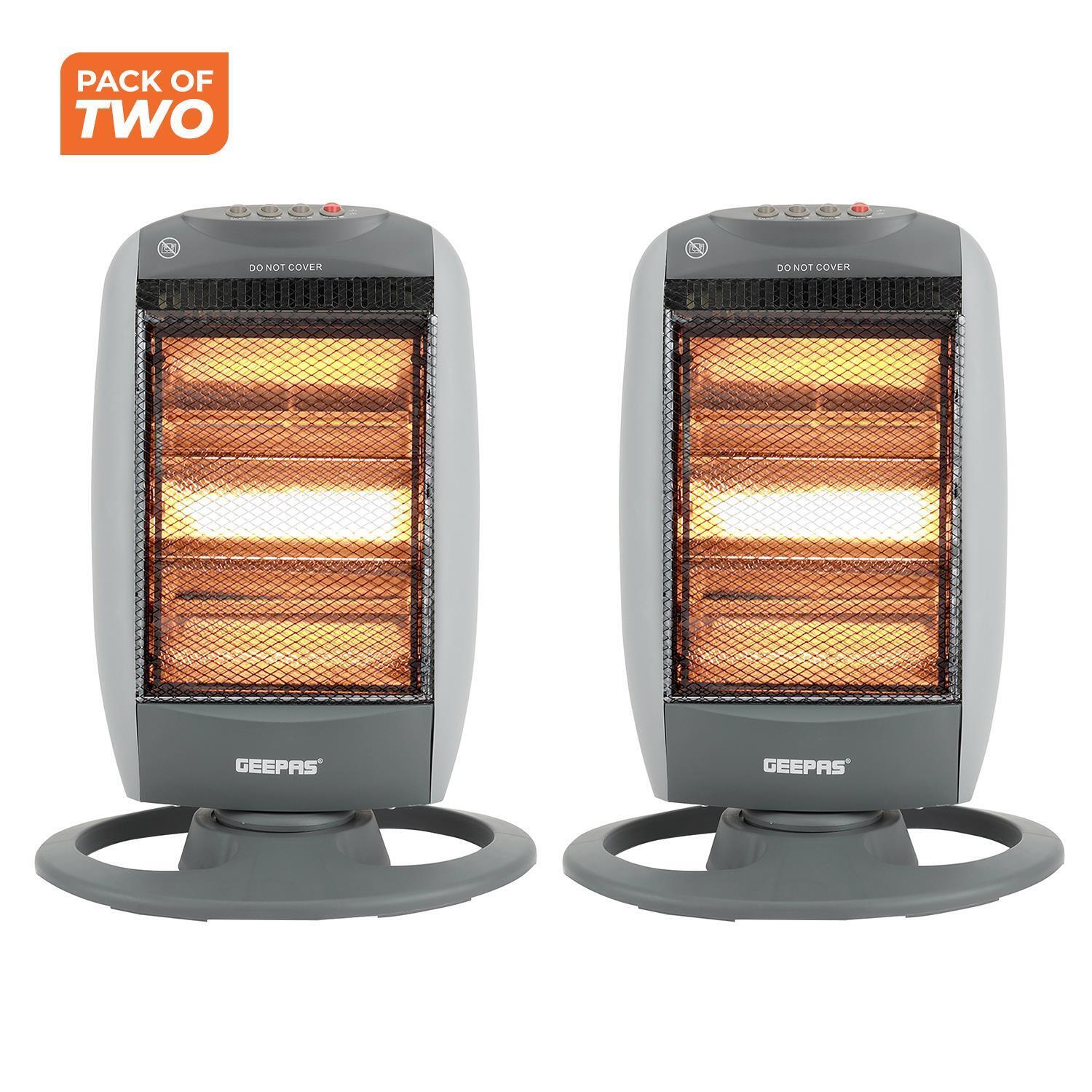 Set Of 2 Grey Instant Halogen Heaters With 3 Heat Settings
