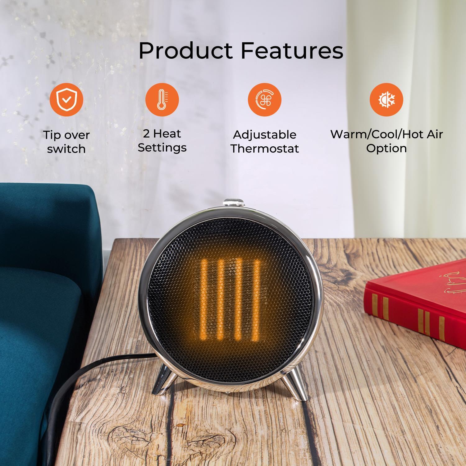 Thermostat-Controlled PTC Heater: 2 Heat Settings, 750-1500W
