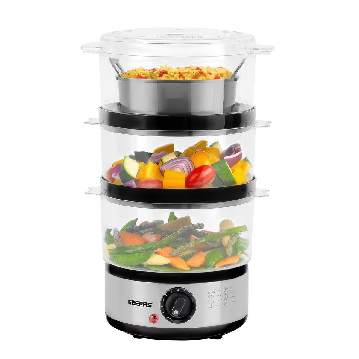 7.2L Stainless Steel Electric Food Steamer With 3 Tiers & Timer