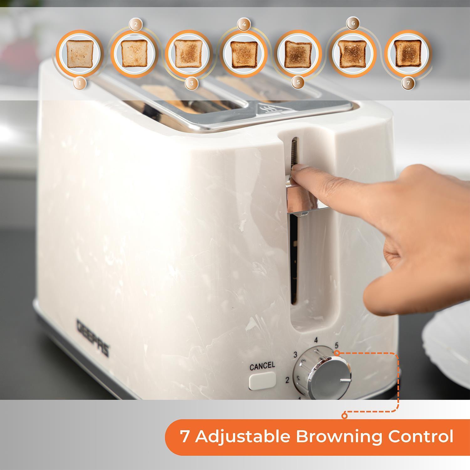 White 1.7L Cordless Electric Kettle & 900W 2-Slice Bread Toaster Set
