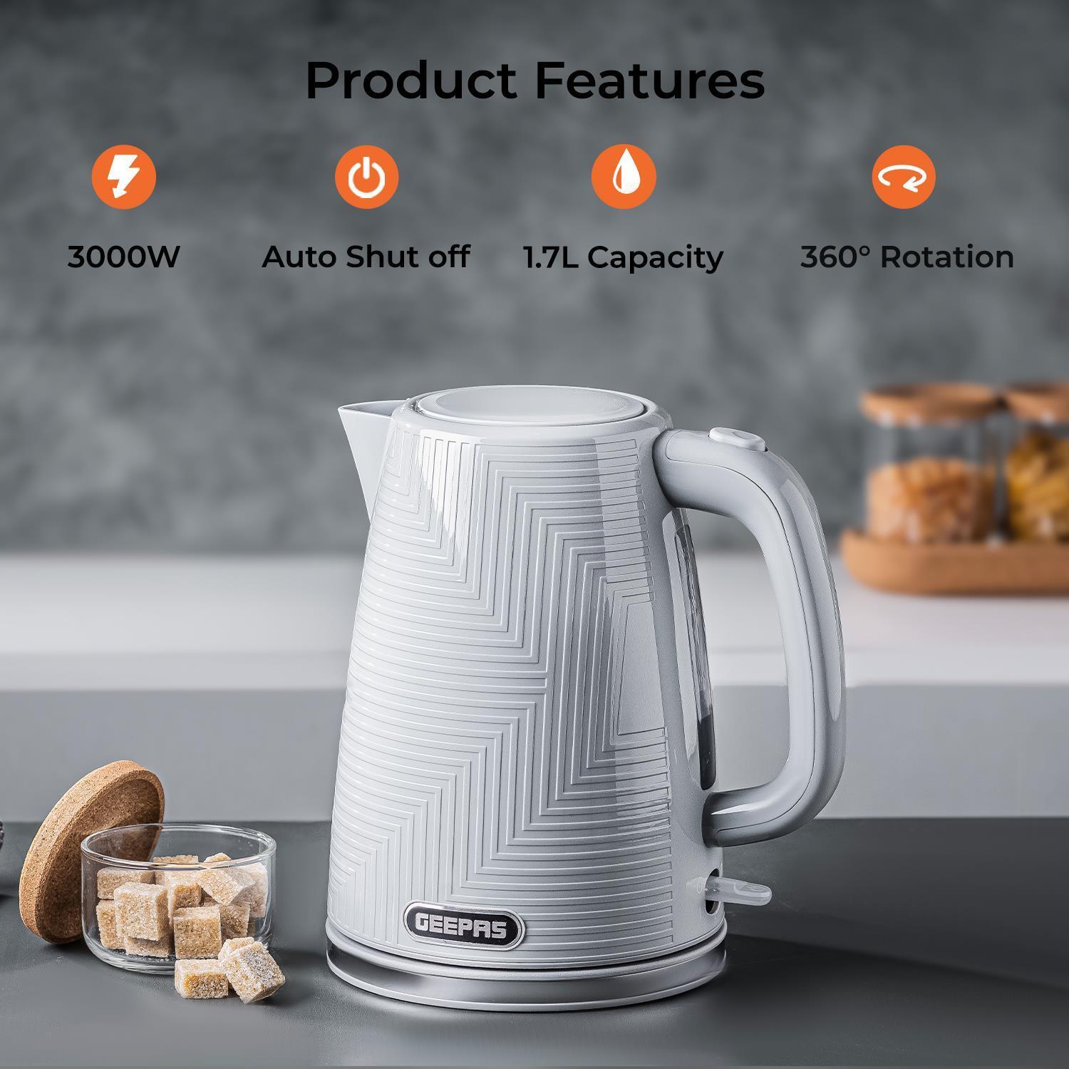 1.7L Cordless Kettle and 2-Slice Toaster Set in Elegant Grey