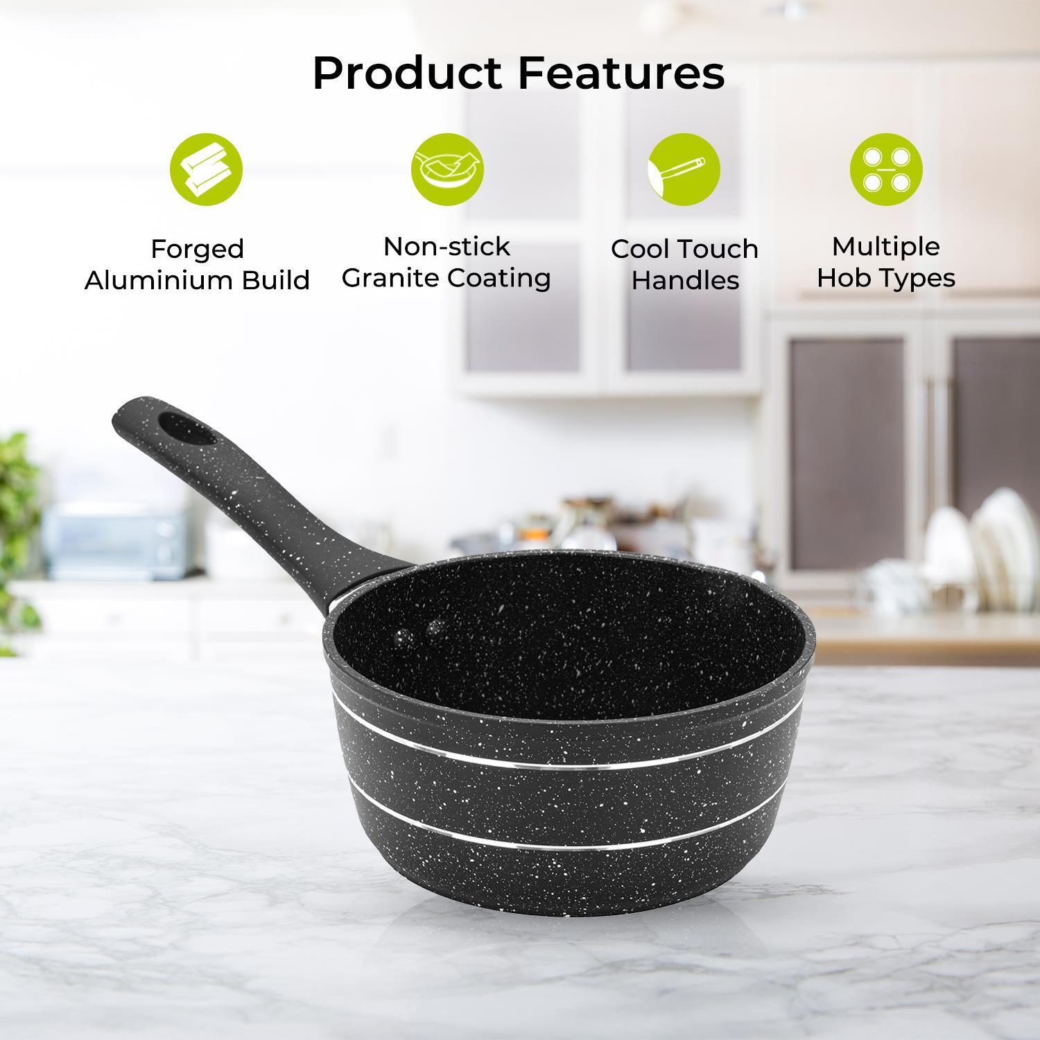 16cm Aluminium Non-Stick Black Granite Saucepan