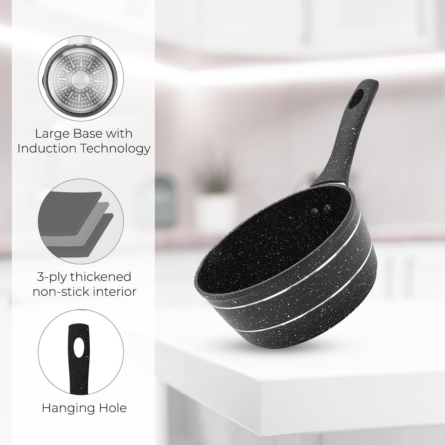 16cm Aluminium Non-Stick Black Granite Saucepan
