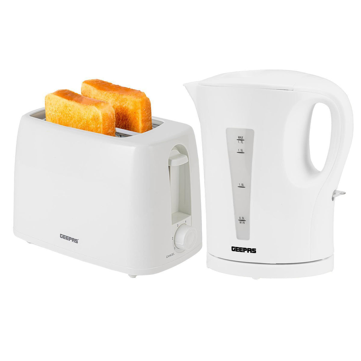 1.7L Electric Kettle & 2-Slice Bread Toaster Matching Set In White