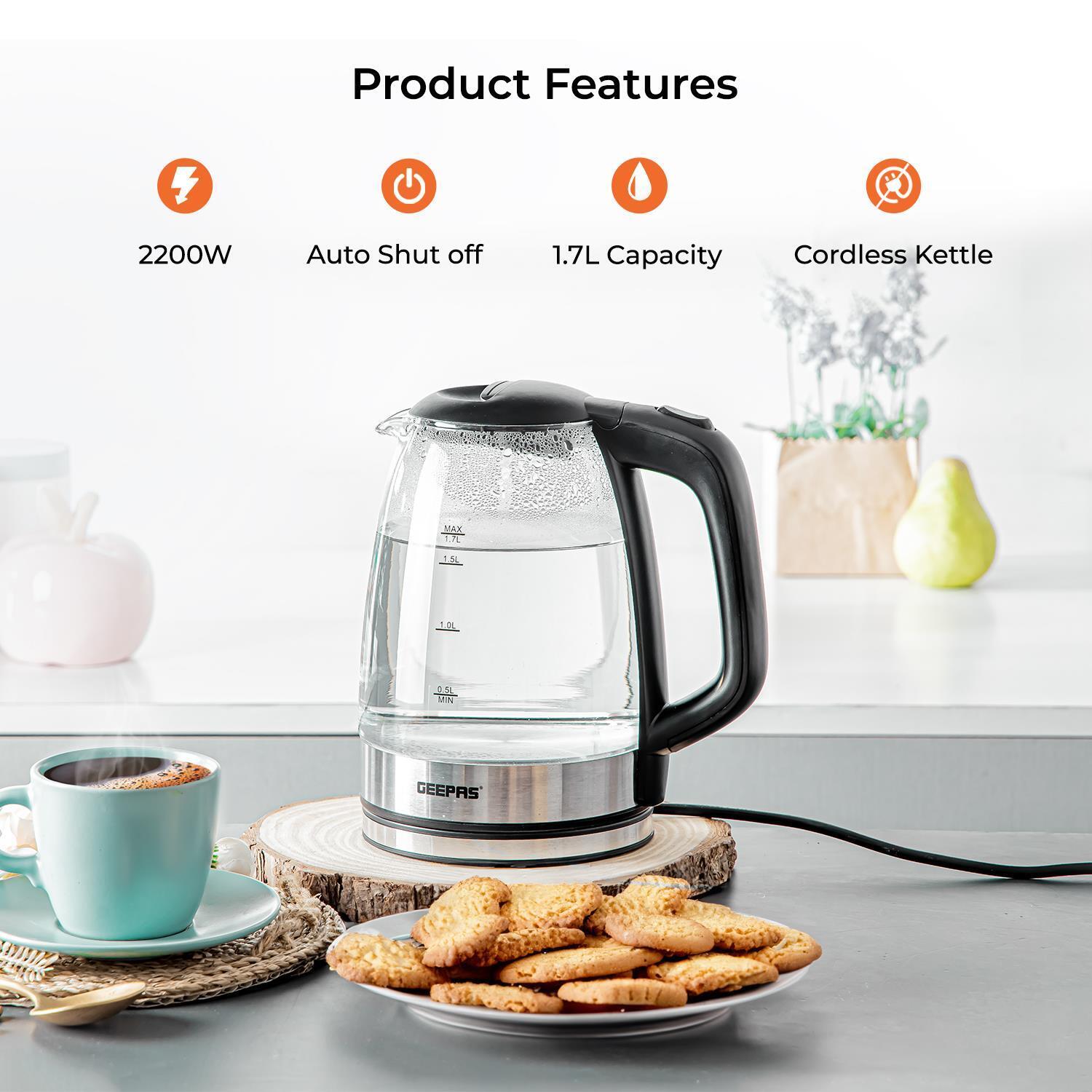 1.8L Black LED Glass Kettle and Four-Slice Toaster Set