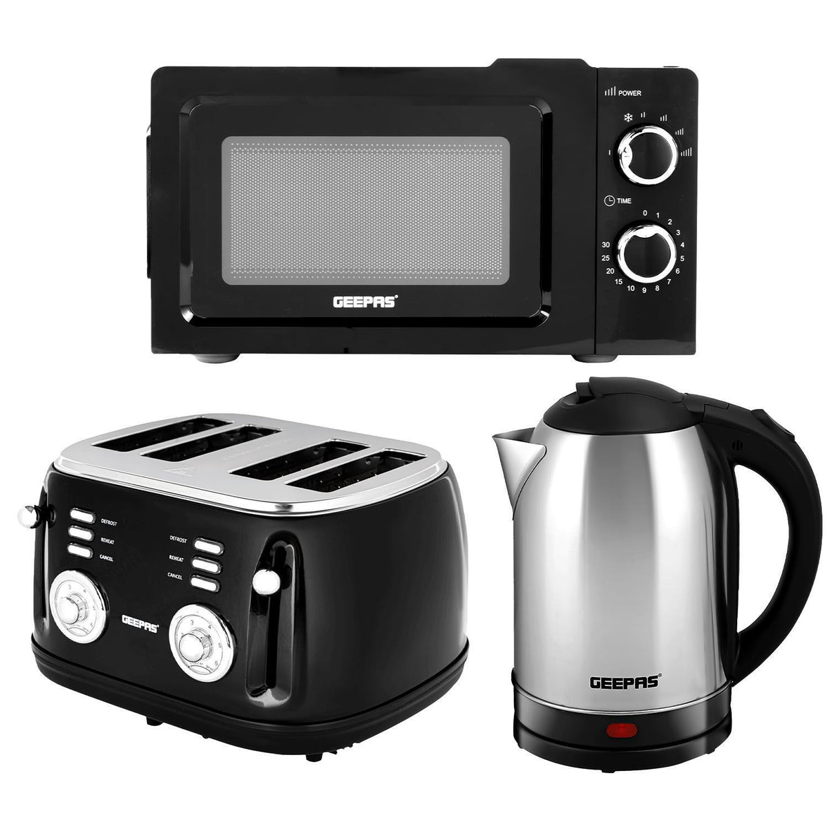 1.8L Electric Kettle 4 Slice Bread Toaster & 20L Microwave Kitchen Set