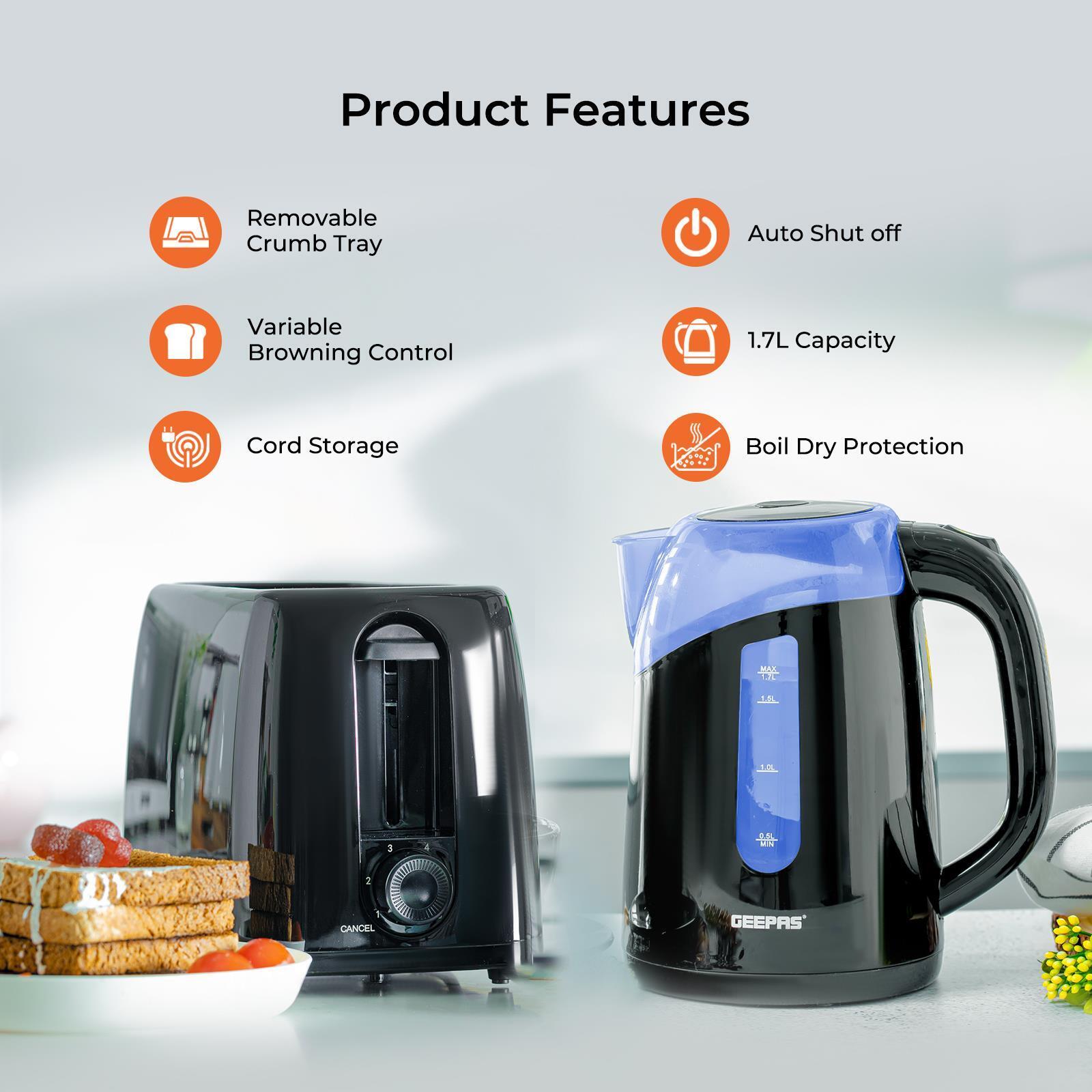 2 Slice Toaster & Illuminating LED Electric Kettle Set