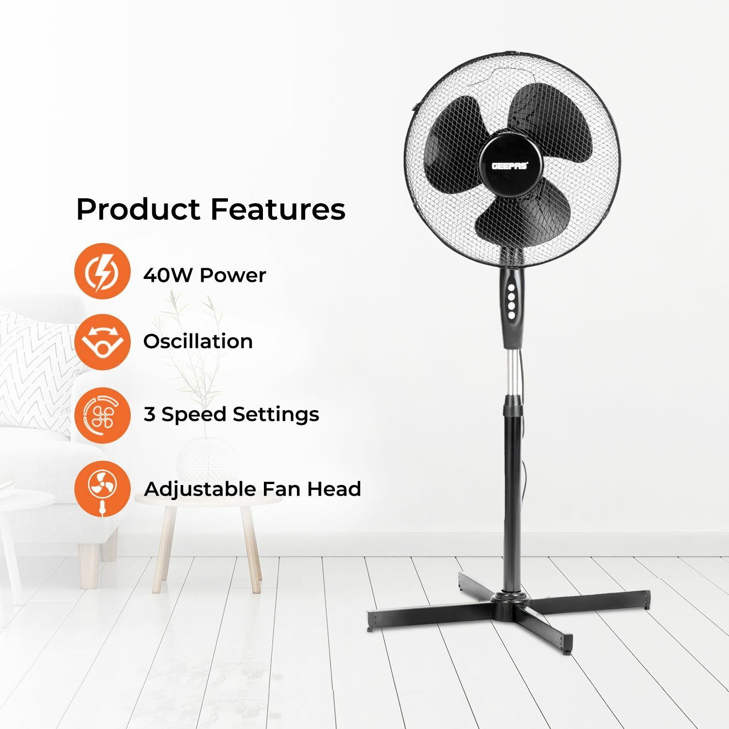 Set Of Two 16" Black Oscillating Electric Pedestal Fans