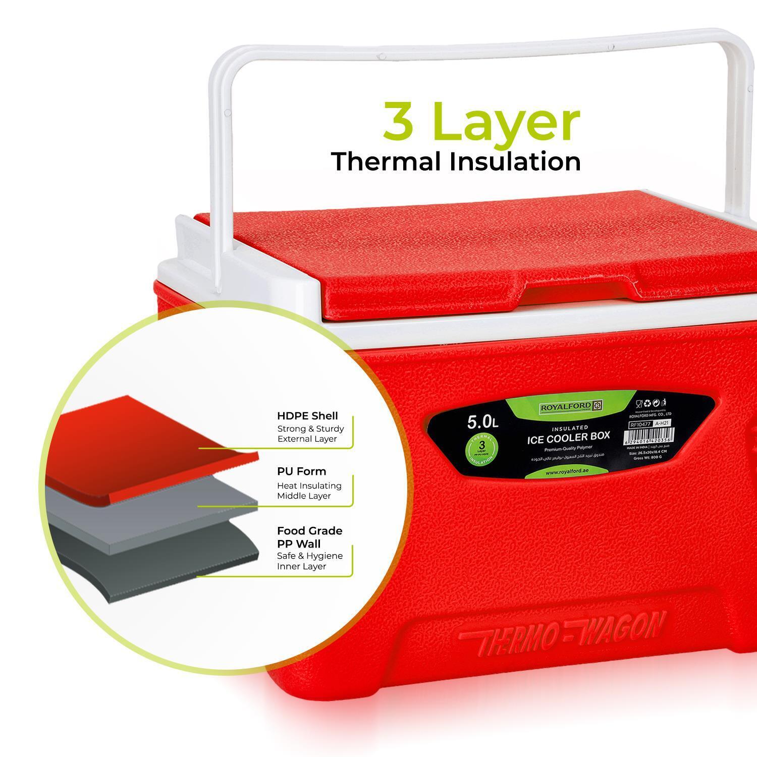 Red 5L Three-Layer Portable Ice Cooler Box