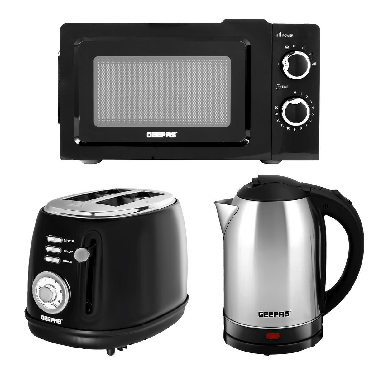 1.8L Kettle, 2 Slice Toaster & 20L Microwave Appliance Bundle