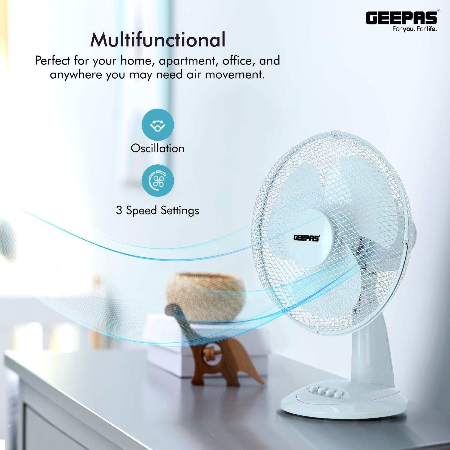 Two White 12" Oscillating Electric Table Fans