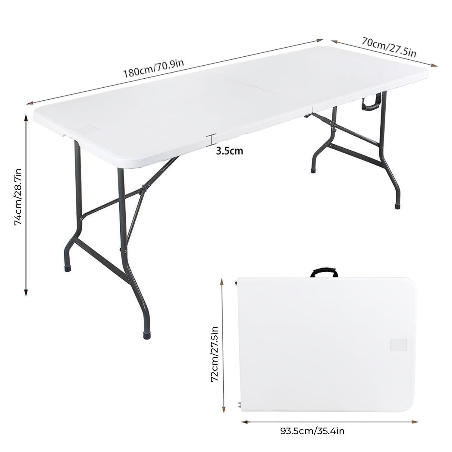 6ft White Heavy-Duty Folding Table, Outdoor & Indoor Portable Table