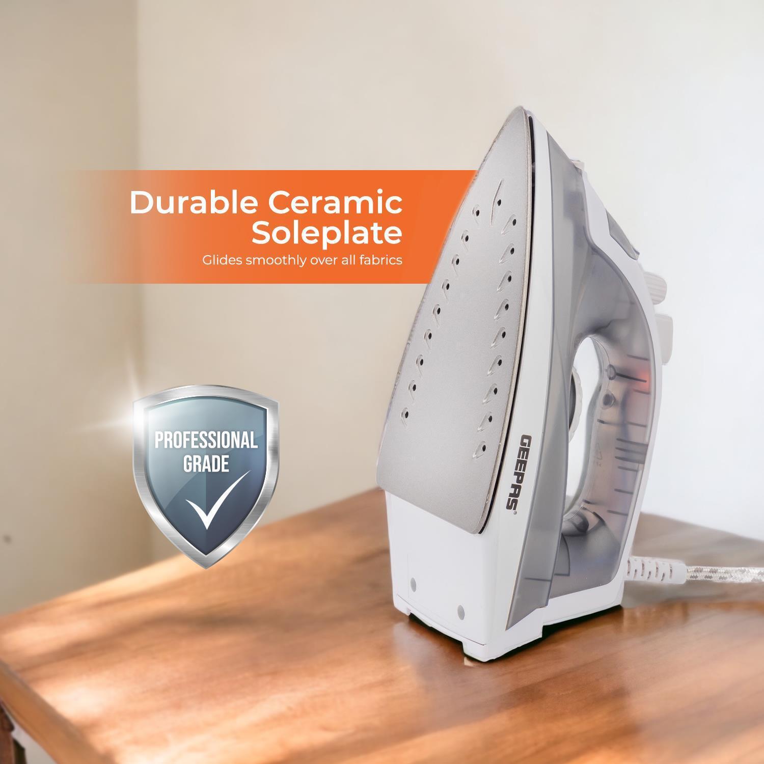 1600W Grey Steam Iron with Non-Stick Soleplate and Adjustable Temperature