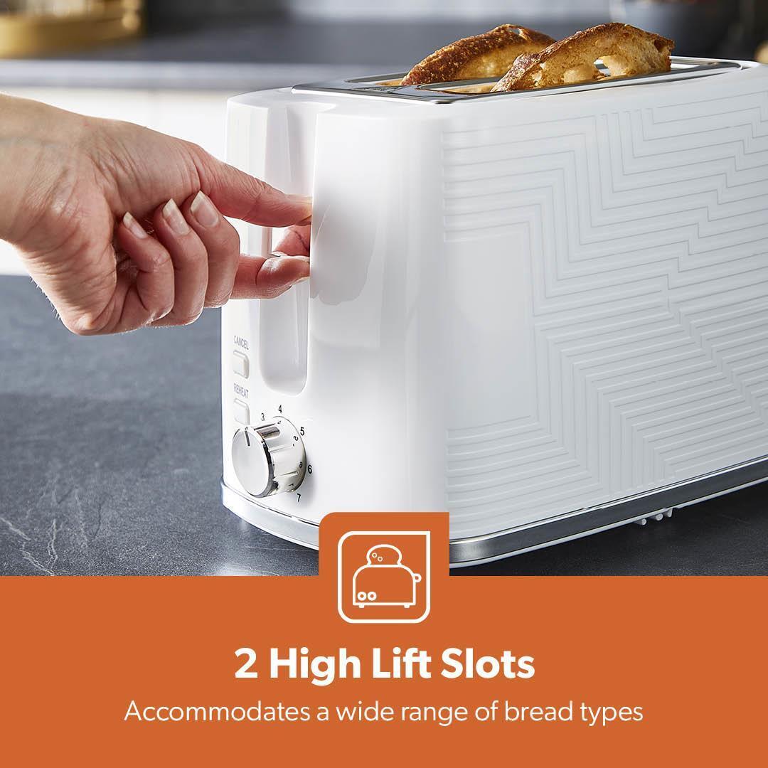 White 2-Slice Bread Toaster With 7 Level Browning Control