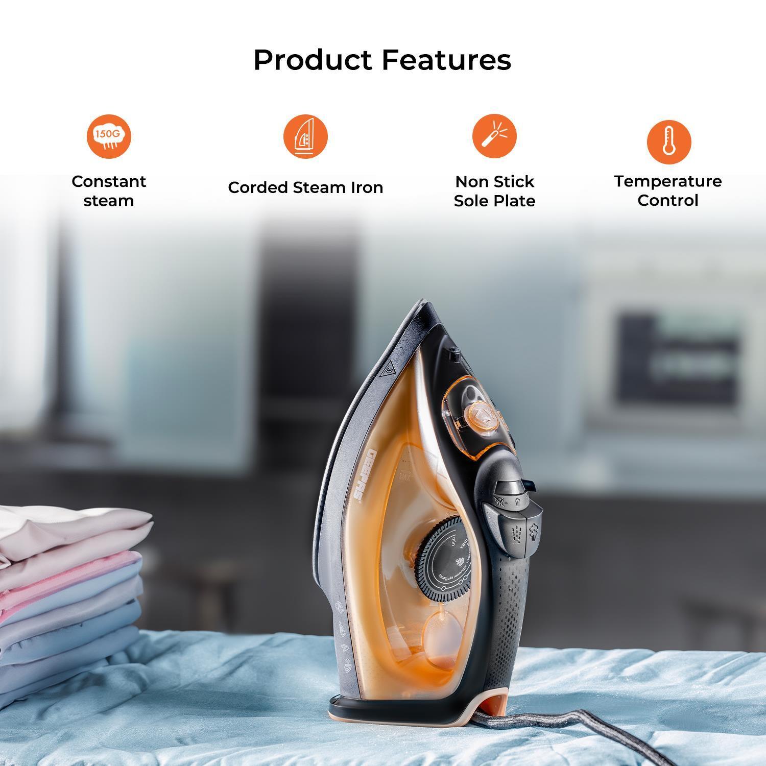 Black & Gold 1800W Non-Stick Steam Iron With Adjustable Temperature