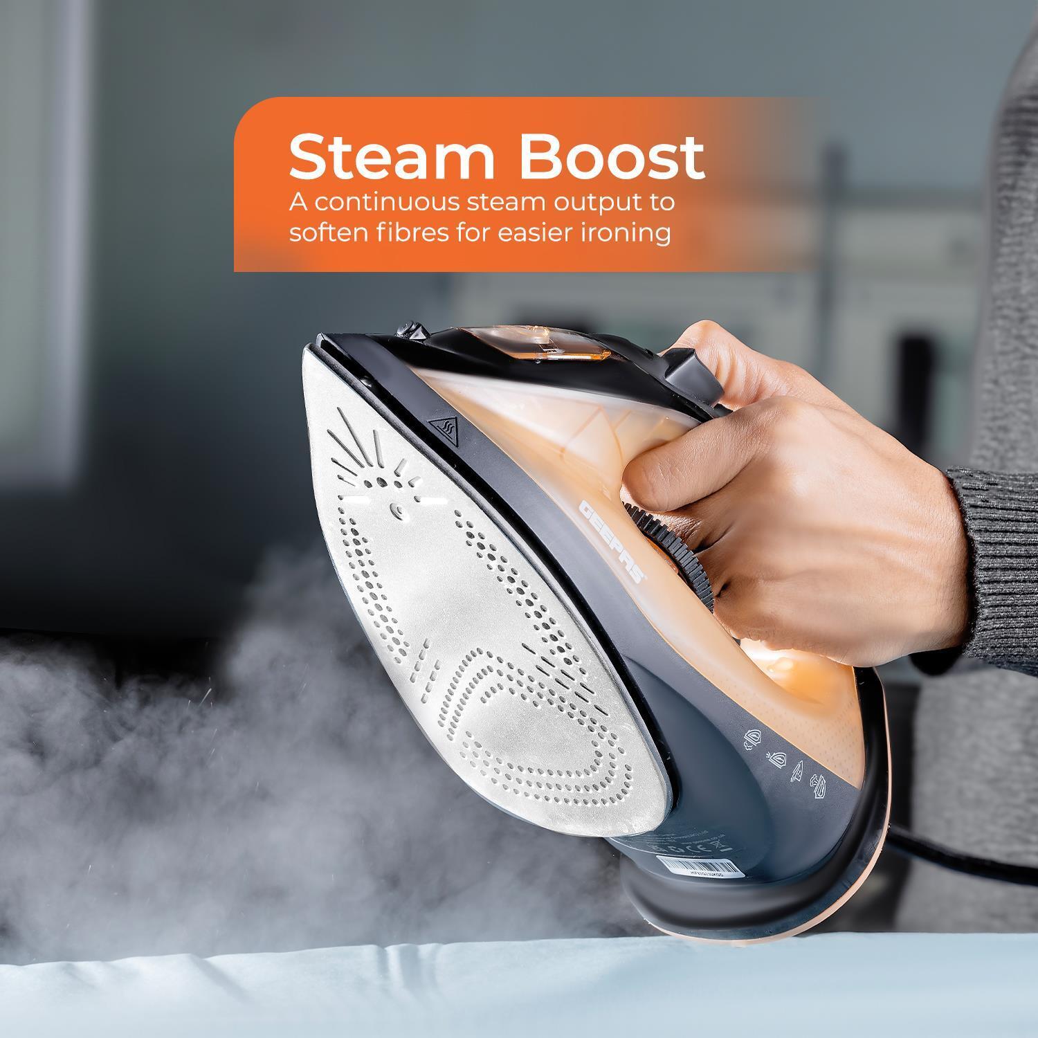 Black & Gold 1800W Non-Stick Steam Iron With Adjustable Temperature