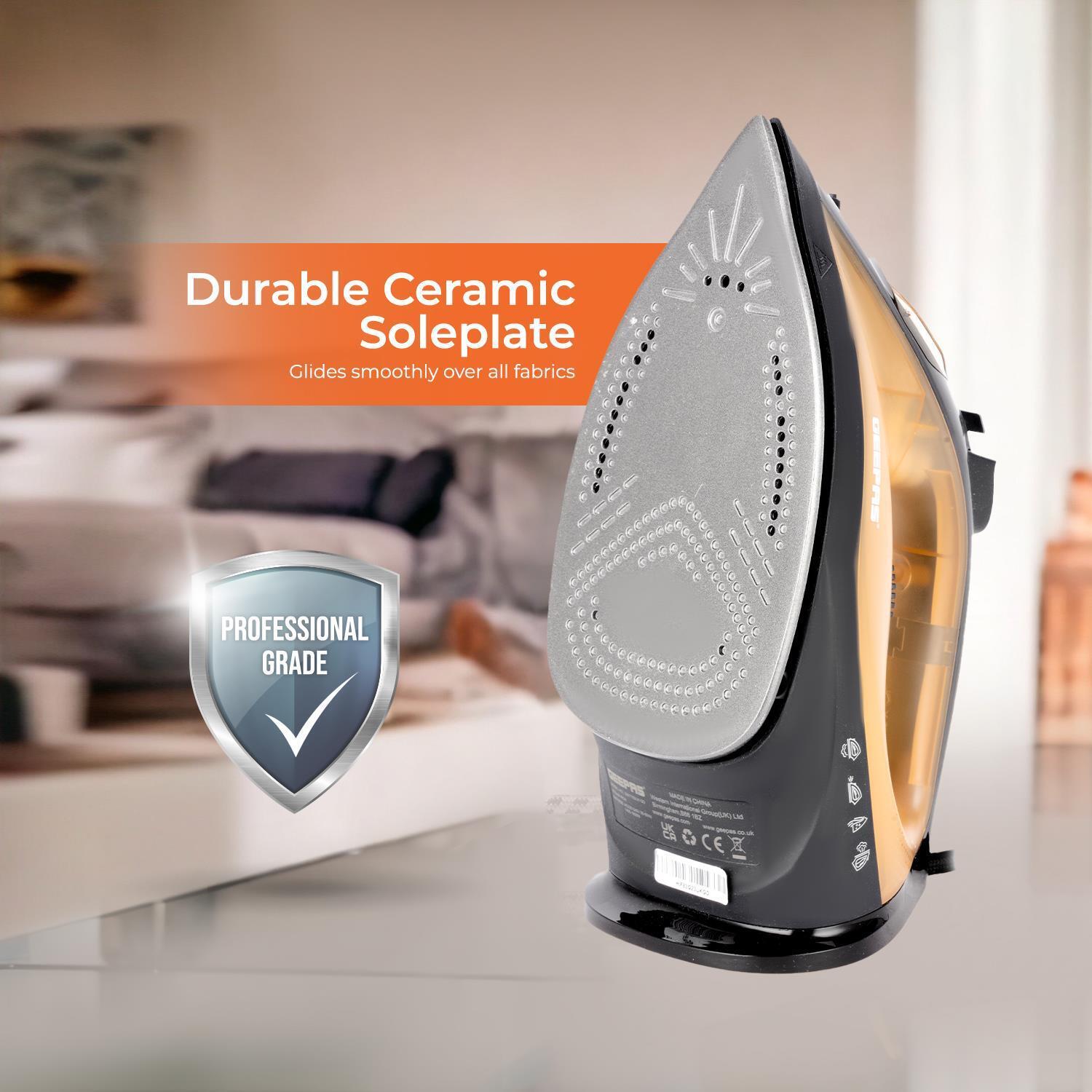 Black & Gold 1800W Non-Stick Steam Iron With Adjustable Temperature