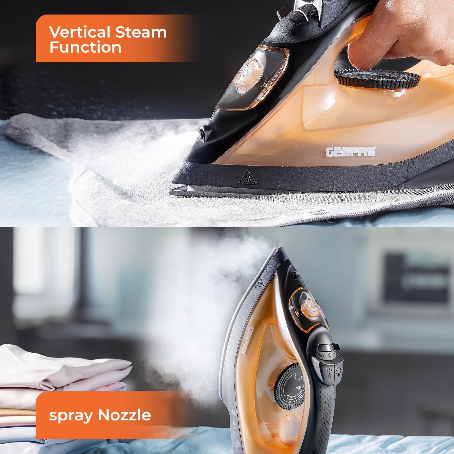 Black & Gold 1800W Non-Stick Steam Iron With Adjustable Temperature