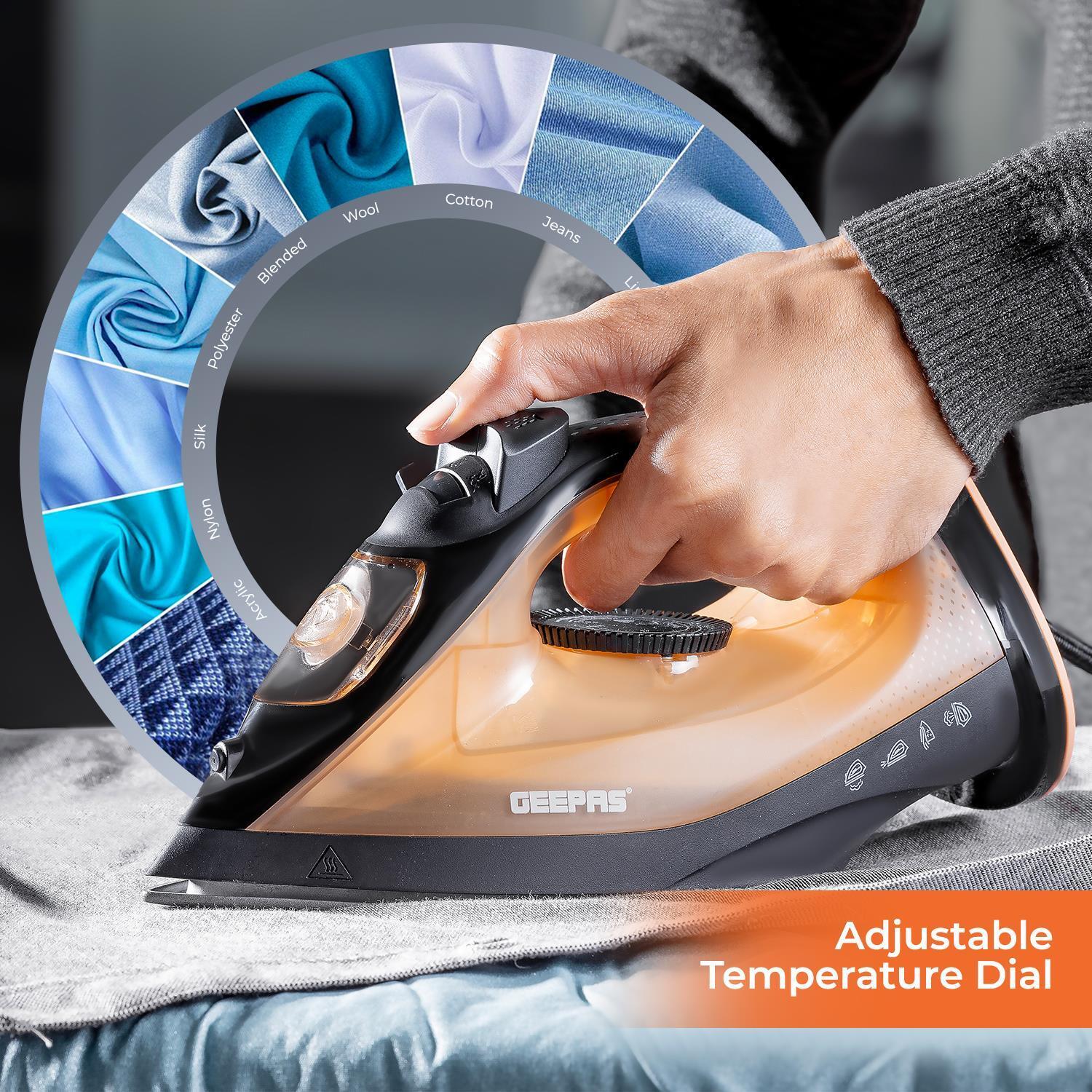 Black & Gold 1800W Non-Stick Steam Iron With Adjustable Temperature
