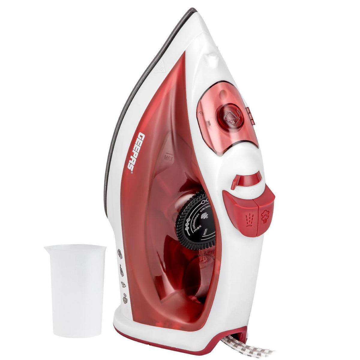 White & Red 1800W Non-Stick Steam Iron With Temperature Controls