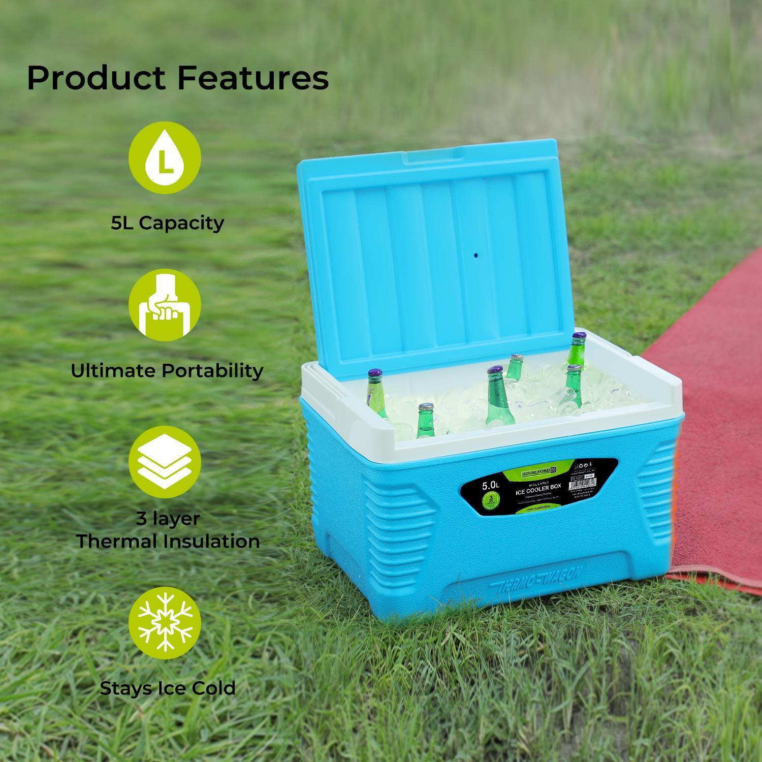 5L Insulated Ice Cooler Box - Blue - Portable, Lightweight