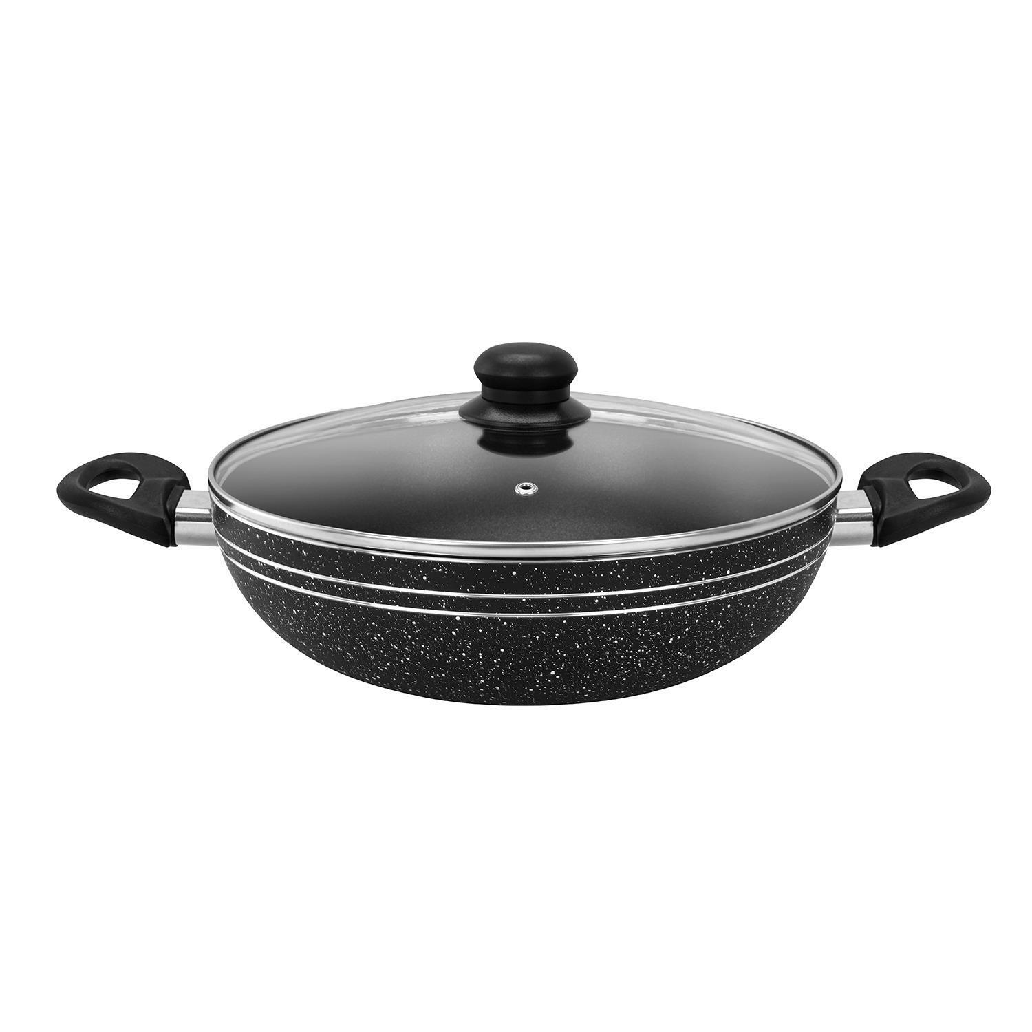 Premium 28cm Non-Stick Induction Wok Pan with Glass Lid