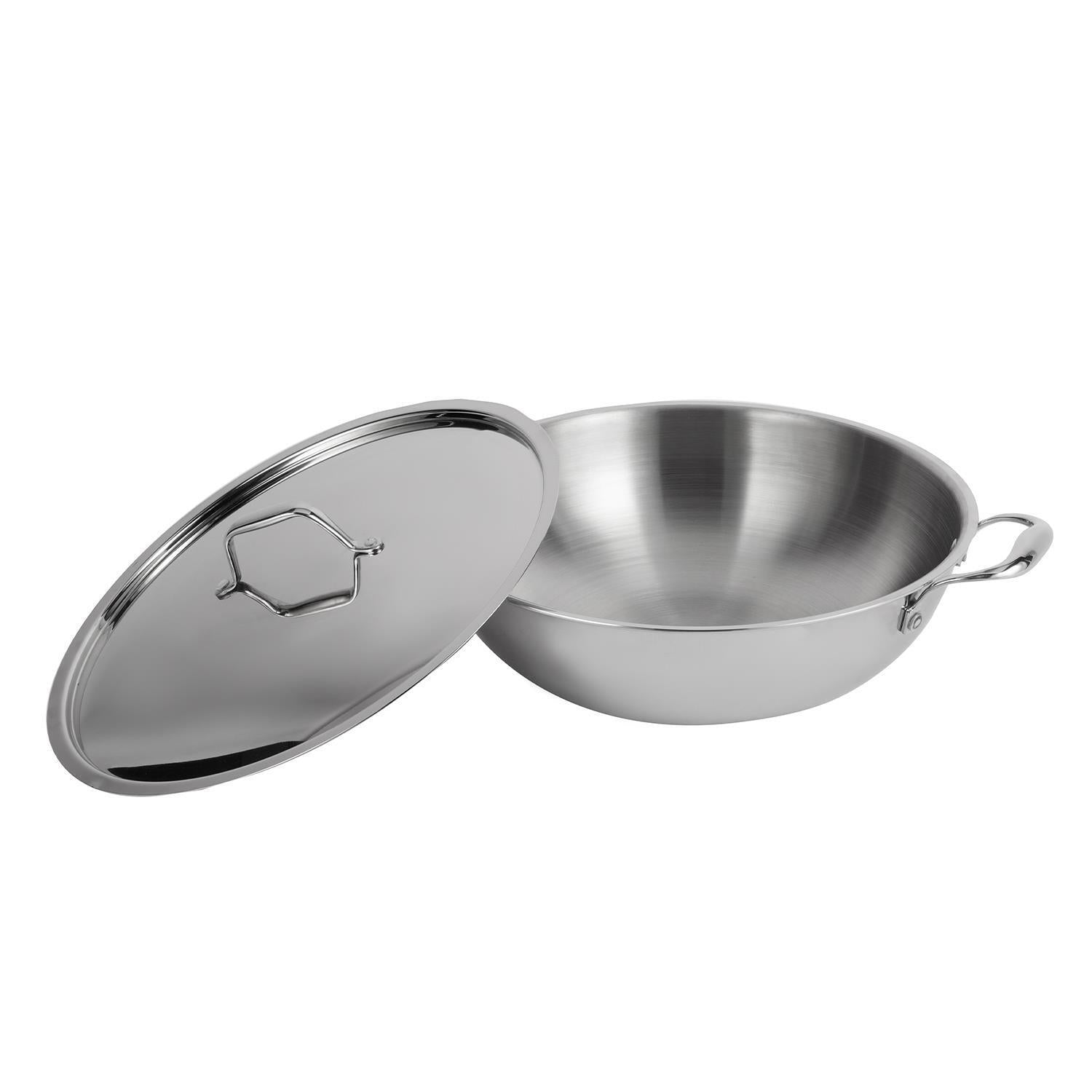 30cm Triply Heavy-Duty Stainless Steel Wok Pan With Lid