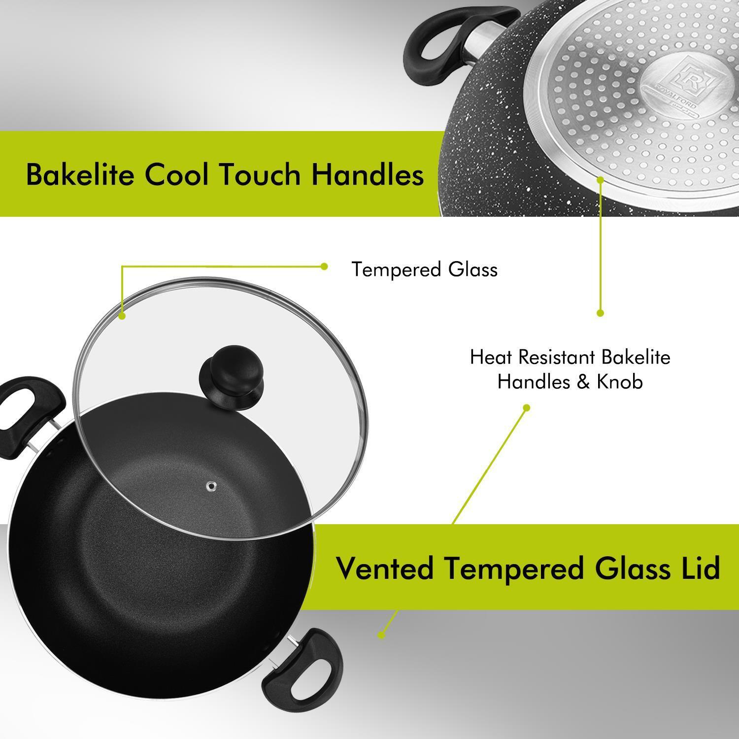 32cm Non-Stick Induction Wok Pan with Glass Lid