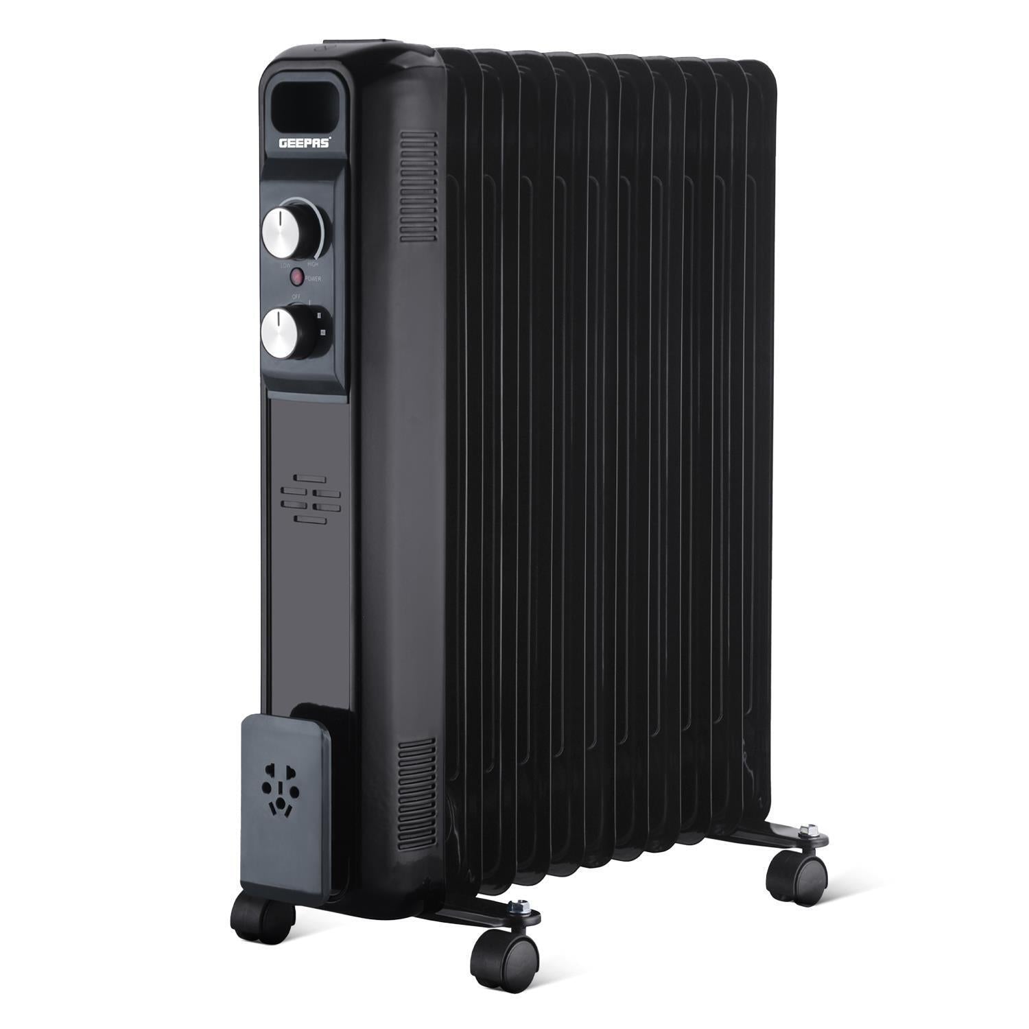 11 Fin Black Oil Filled Radiator Heater 2500W With Thermostat