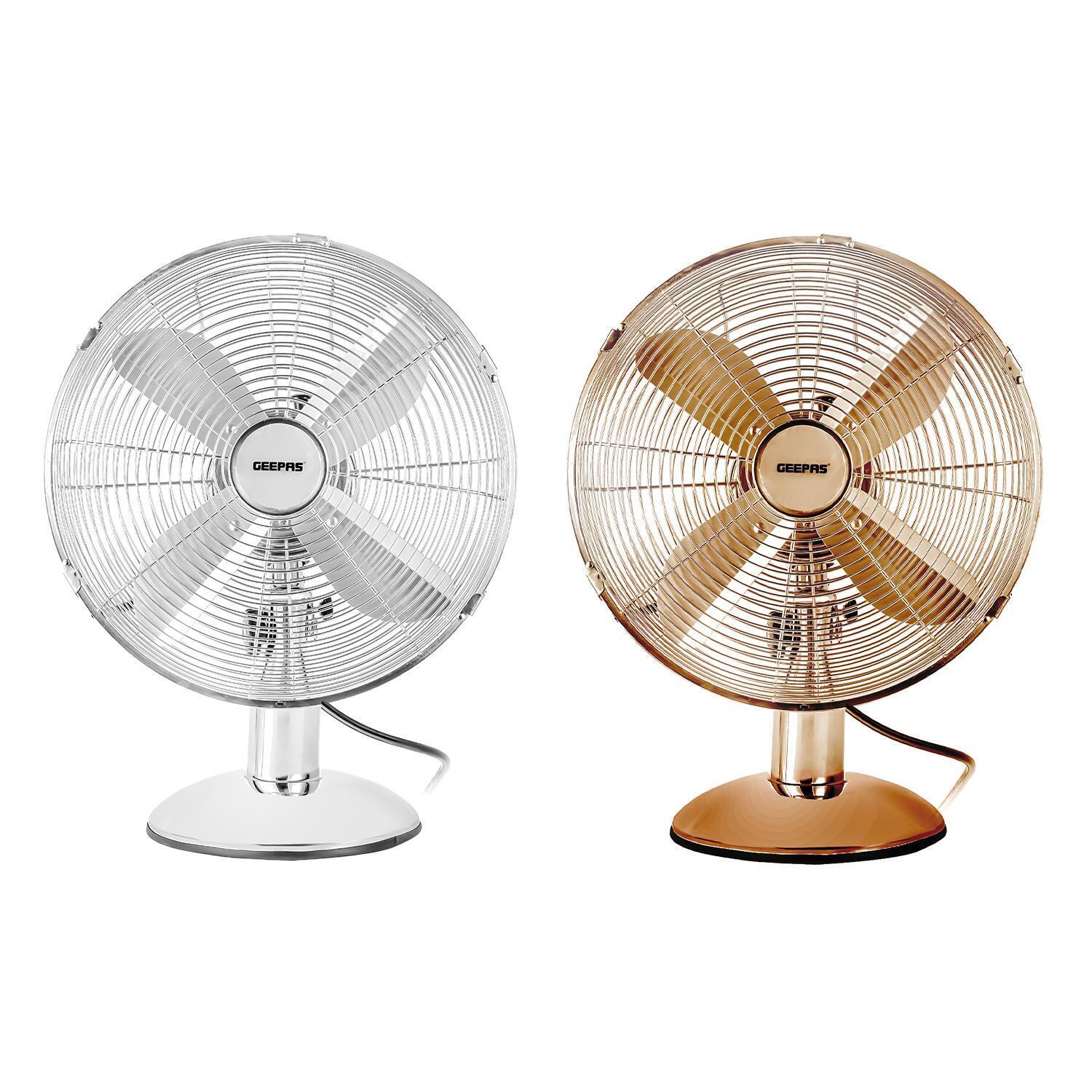 Silver and Copper Portable 12-Inch Metal Desk Fan