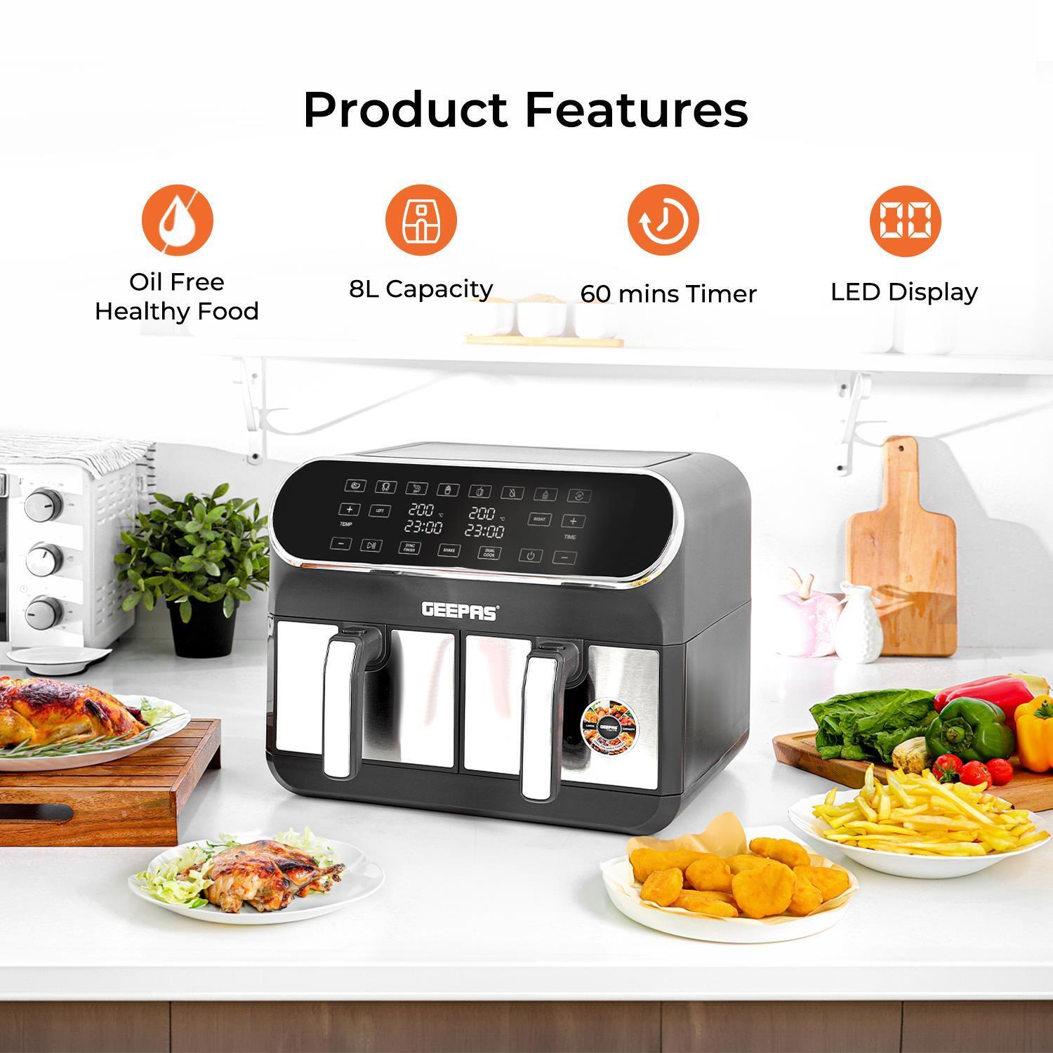 8L Dual Basket Air Fryer, 1.7L Kettle & 4 Slice Bread Toaster Matching Set