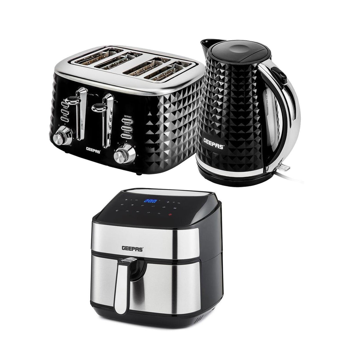 7.5L Air Fryer, 4 Slice Toaster & 1.7L Kettle Kitchen Bundle Black