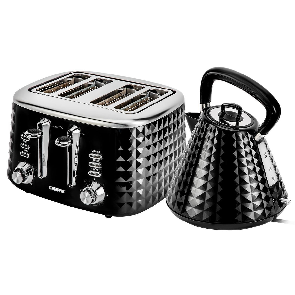 Black Kettle and Toaster Set | 1.5L Electric Kettle & 4-Slice Toaster