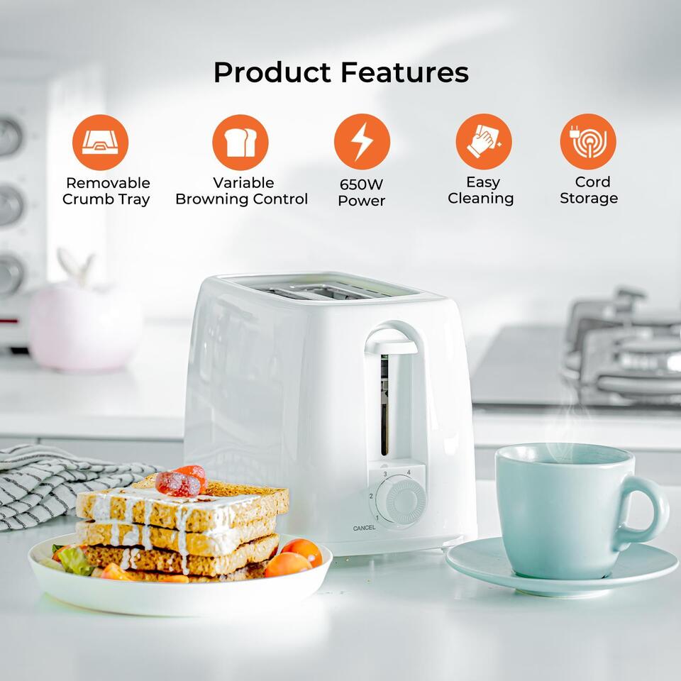 1.7L Electric Kettle & 2-Slice Bread Toaster Matching Set In White