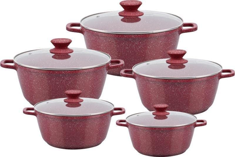 5-Piece Red Non-Stick Die-Cast Aluminium Cookware Set