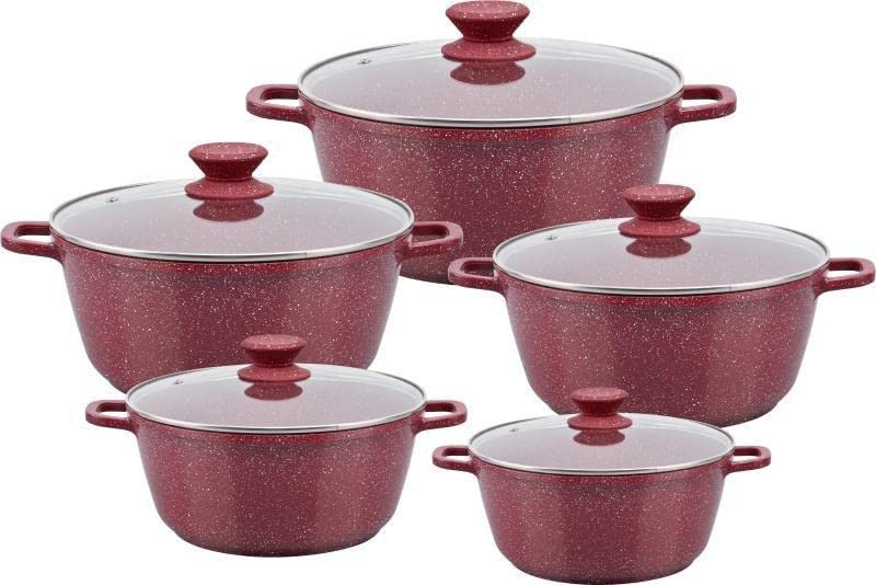 5-Piece Red Die-Cast Aluminium Cookware Set