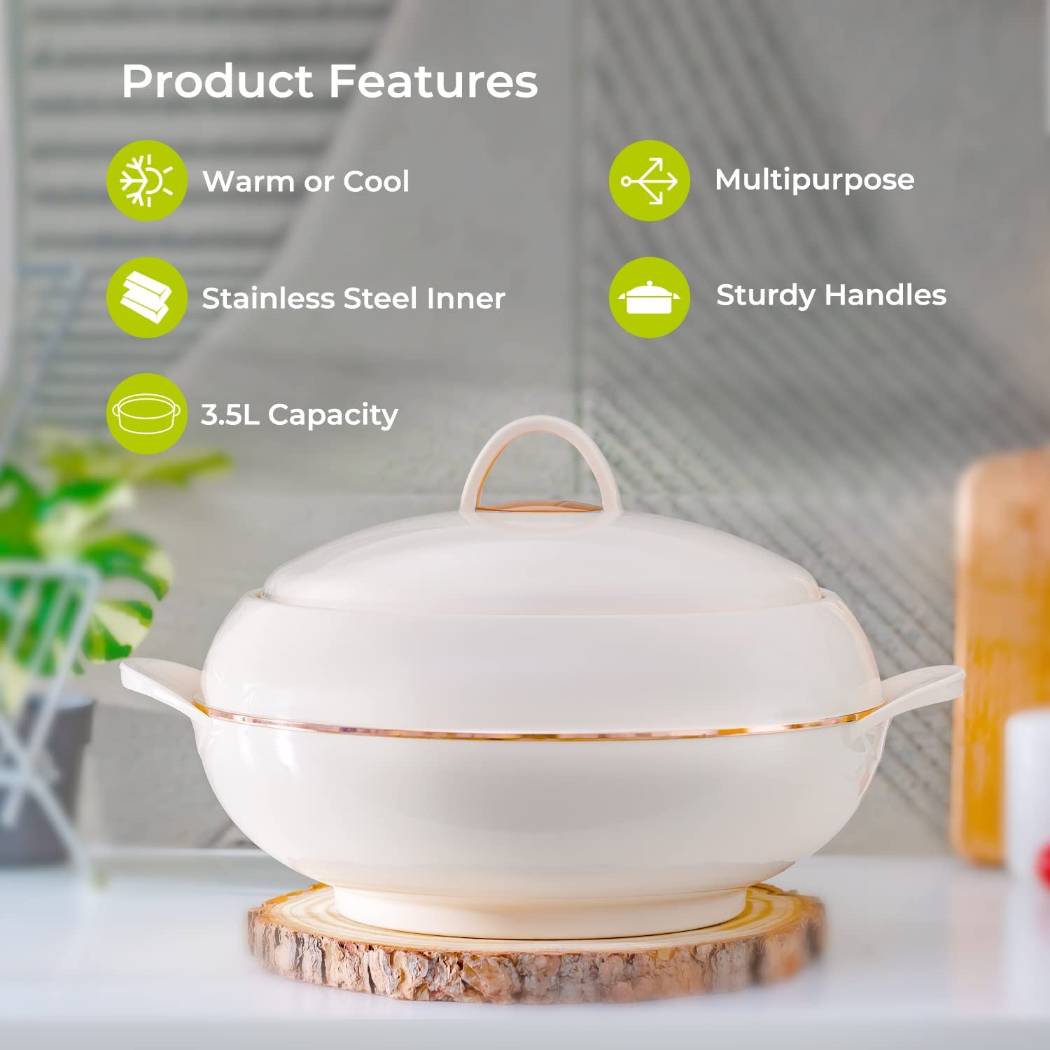 Royalford Beige Casserole Hot Pot Food Warmer 3.5L Casserole Dishes