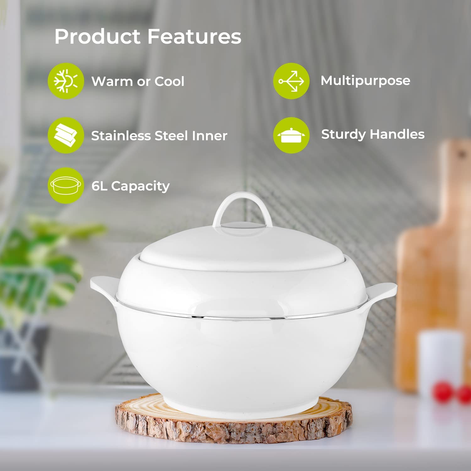 Royalford White Casserole Hot Pot Food Warmer 5L Casserole Dishes