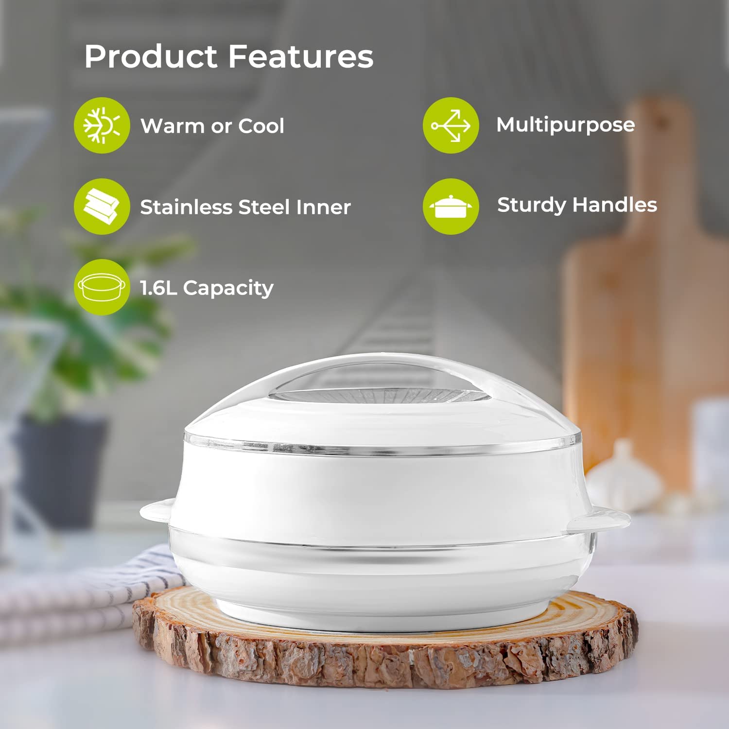 Royalford White Insulated Casserole Serving Dish 1.6L Casserole Dishes