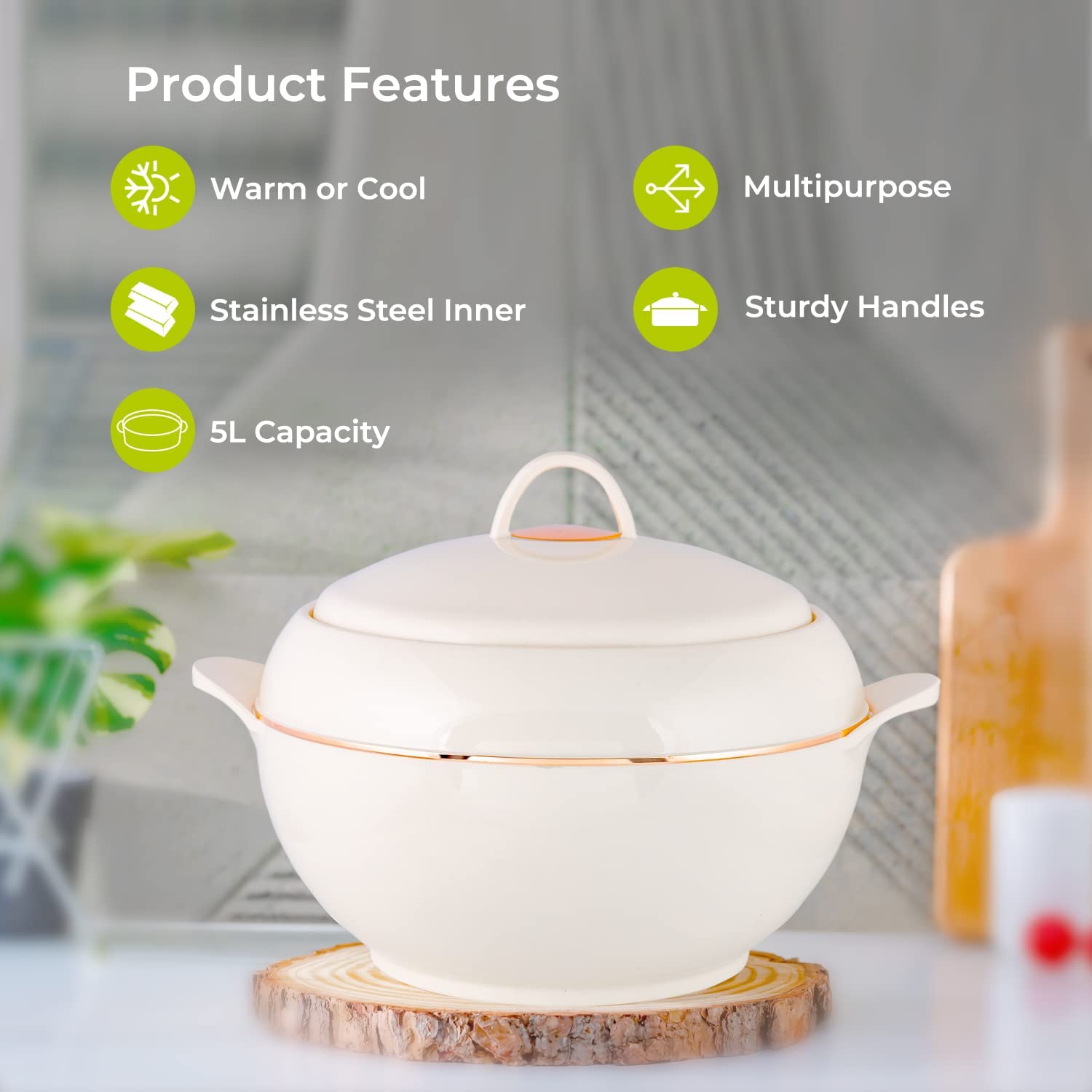 Royalford Beige Casserole Hot Pot Food Warmer 5L Casserole Dishes