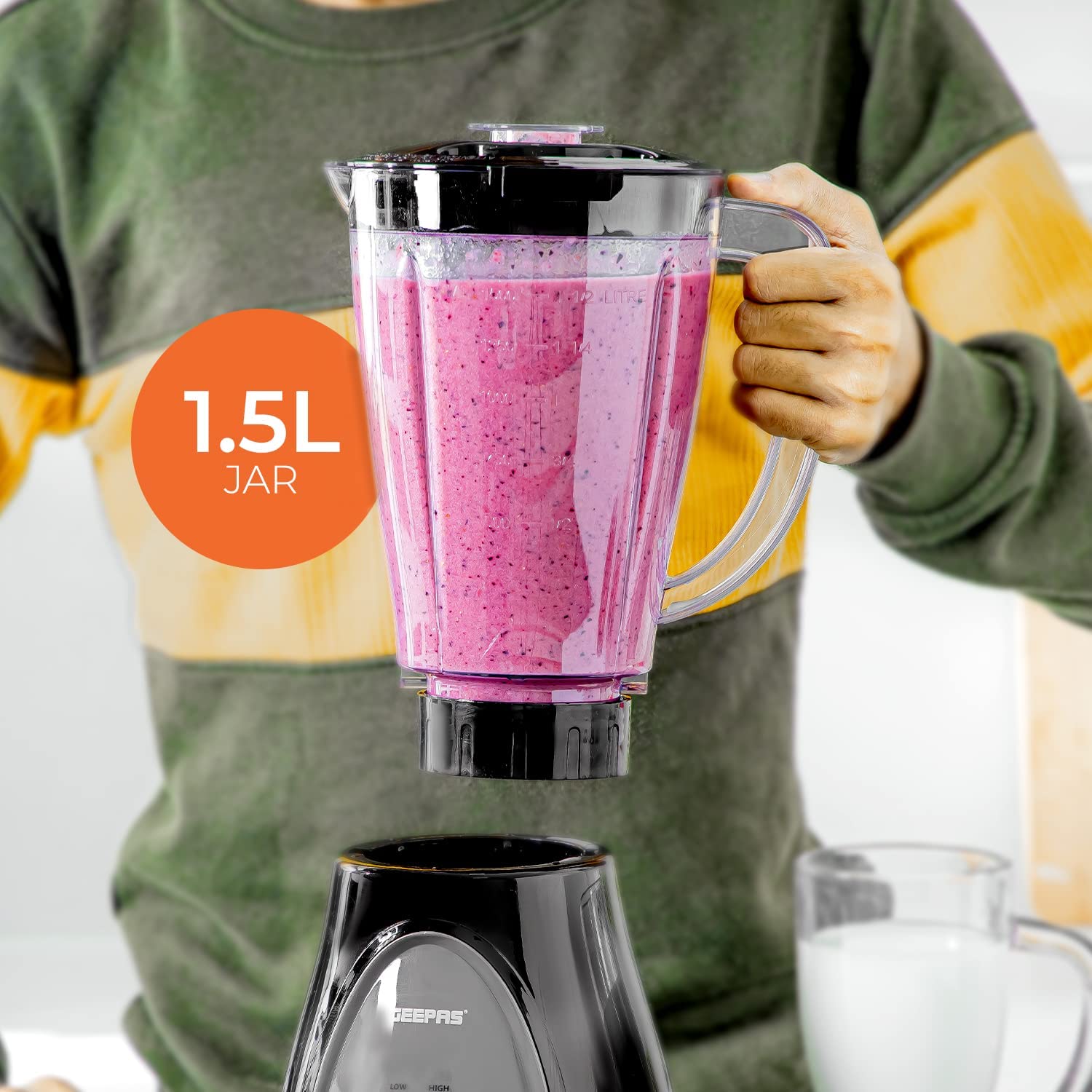 3 in 1 Food Jug Blender with 1.5L Jar, 6 Speed Control with Pulse