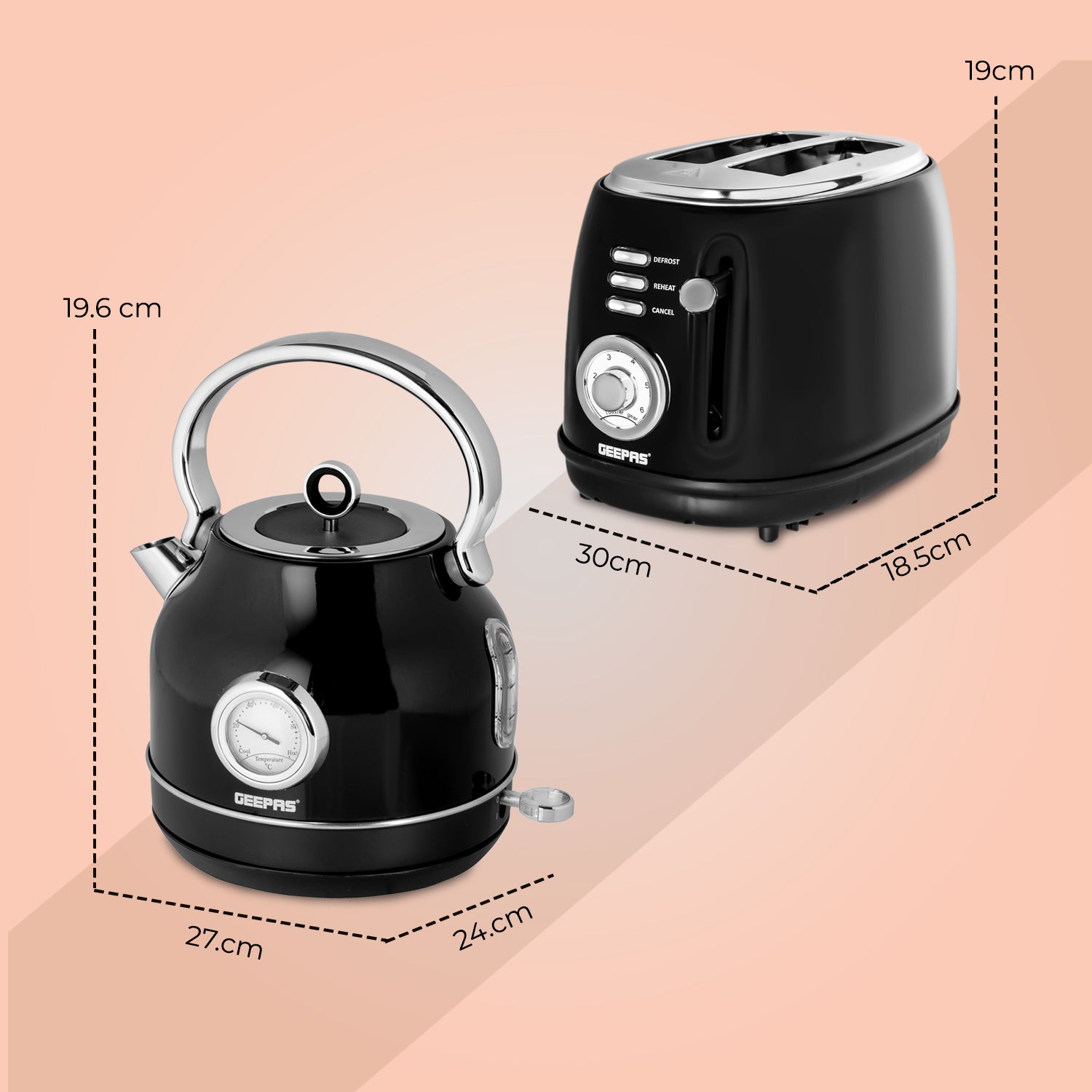 Vintage Electric 1.7L Jug Kettle & 2 Slice Toaster Set