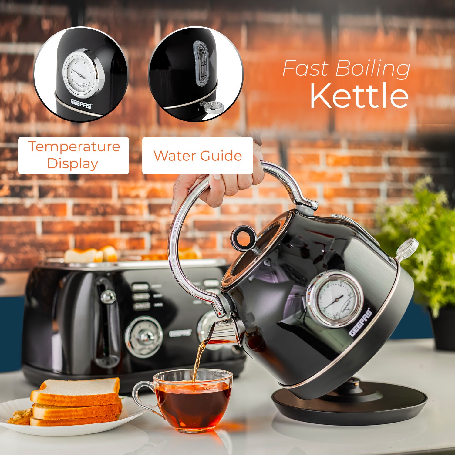Geepas | For you. For life. Vintage Electric Kettle & 4 Slice Toaster Set Kettle & Toaster Set