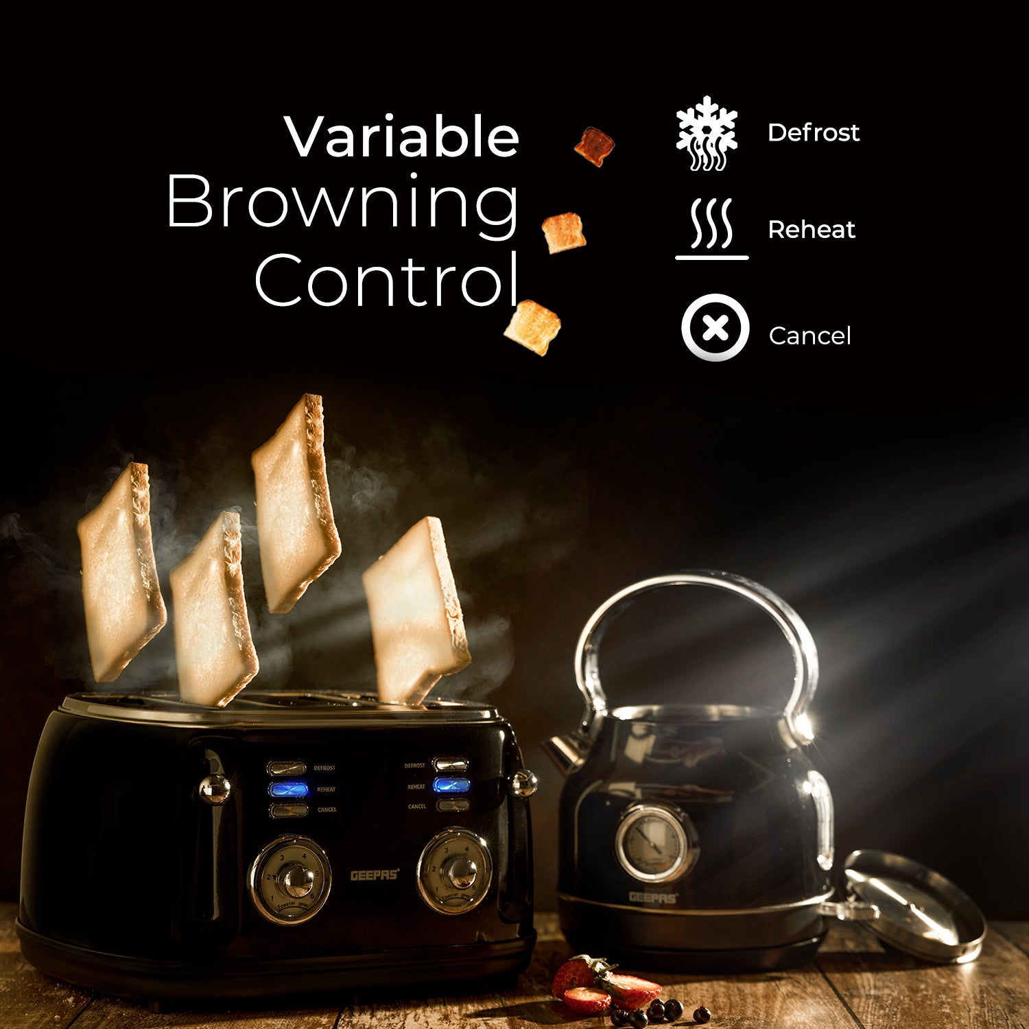 Cordless Electric Kettle & 4 Slice Bread Toaster Kitchen Set Kettle & Toaster Set Geepas | For you. For life.