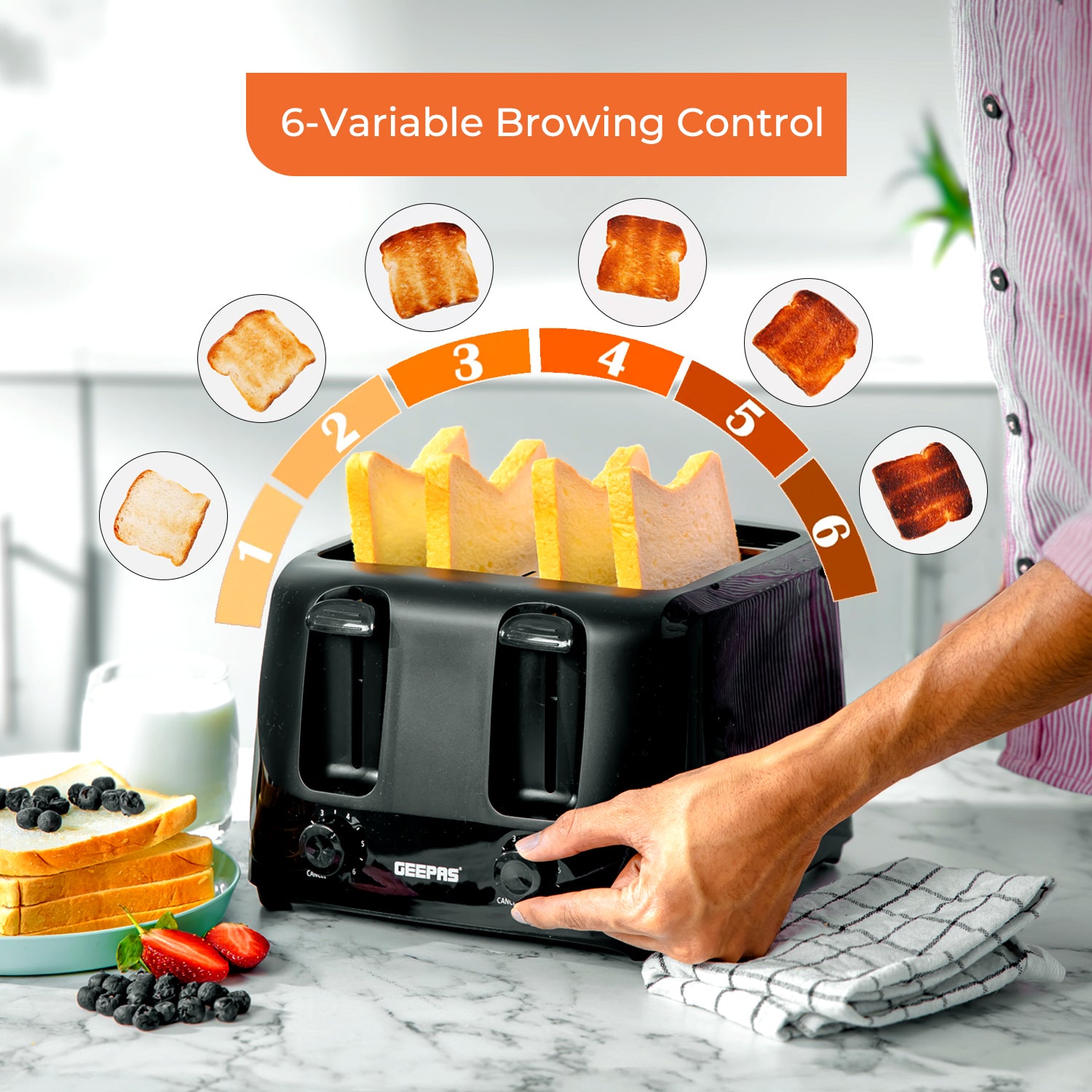 Four-Slice Black Bread Toaster With Browning Control