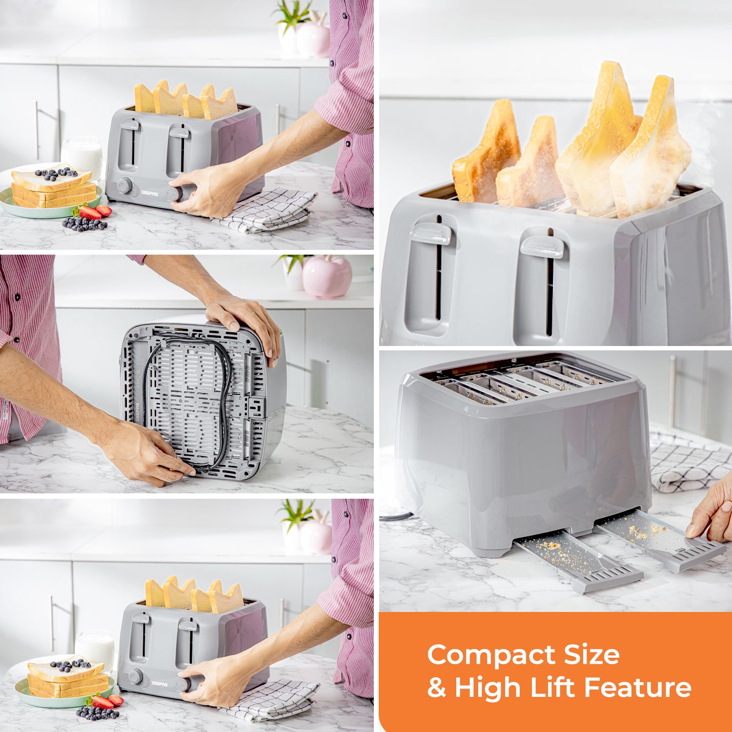 4-Slice Grey Electric Bread Toaster With Browning Control