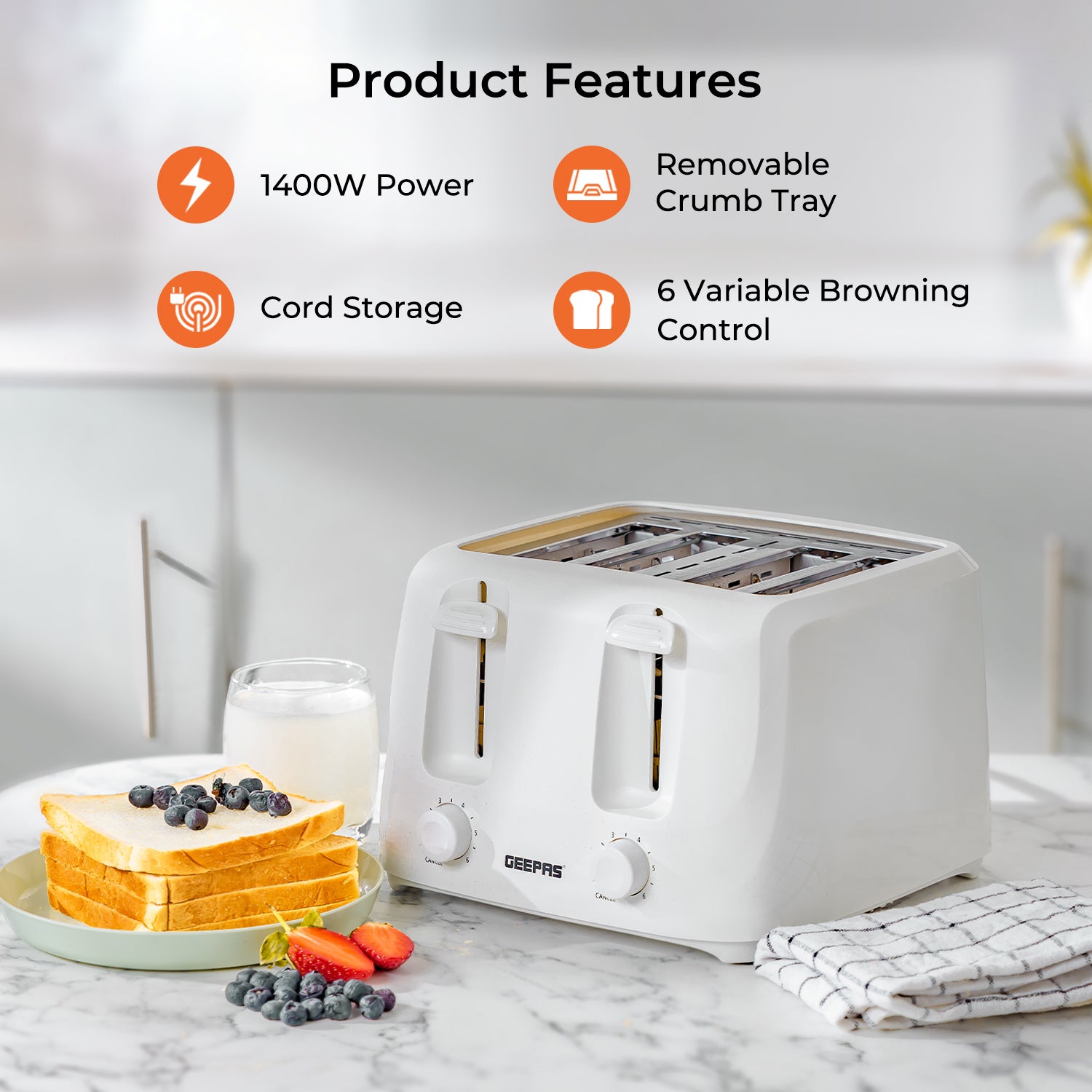 Four-Slice White Bread Toaster