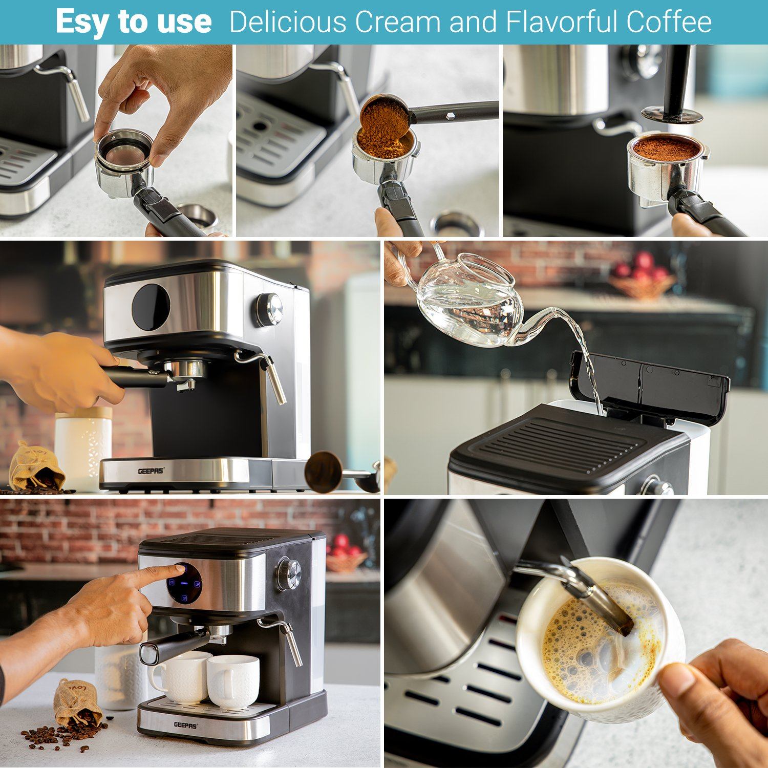 850W Espresso Machine Barista Coffee Maker Coffee Machine Geepas | For you. For life.
