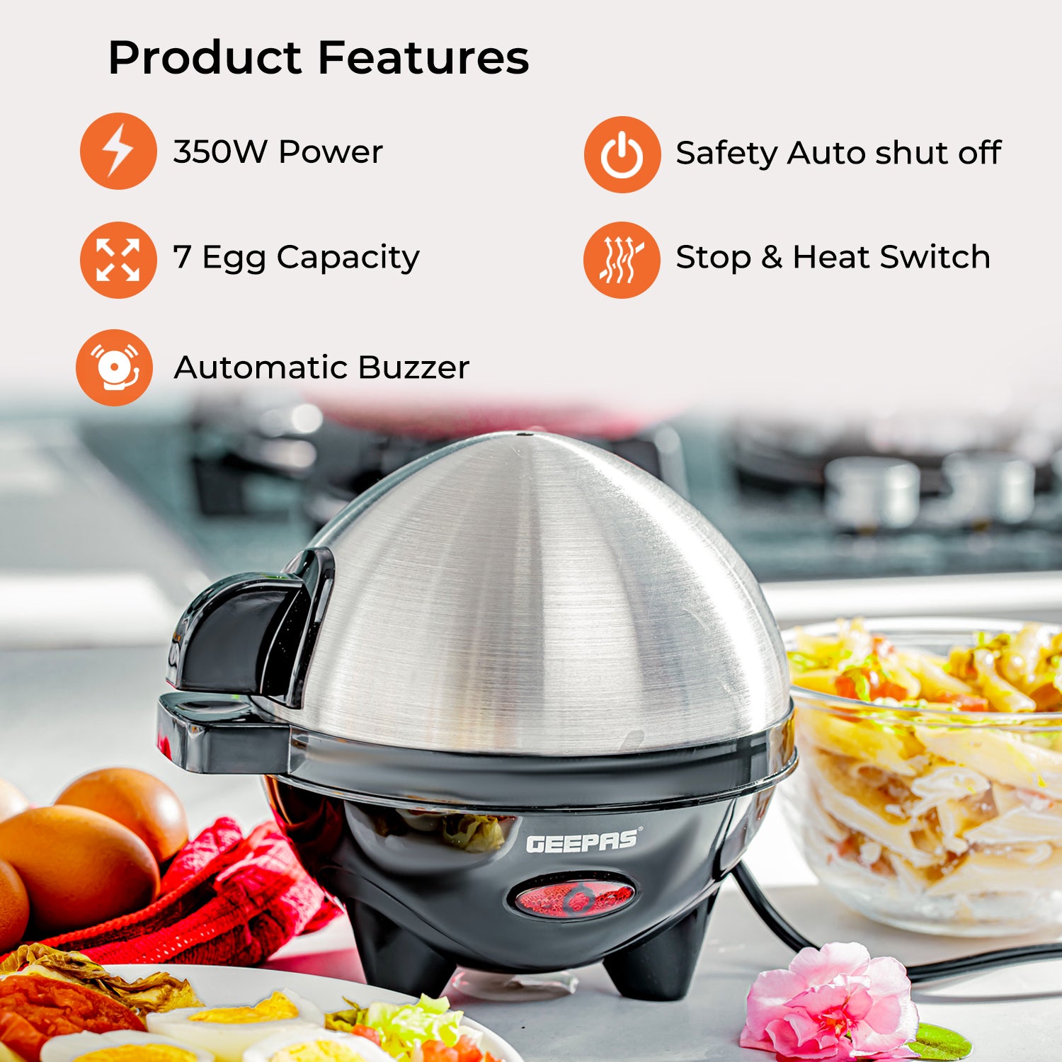 Geepas | For you. For life. Hard Boiled Egg Cooker & Poacher Cooker